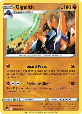 Gigalith 088/203 - SWSH07 Evolving Skies Reverse Holofoil
