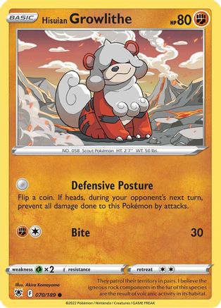 Hisuian Growlithe 070/189 - SWSH10 Astral Radiance Reverse Holofoil