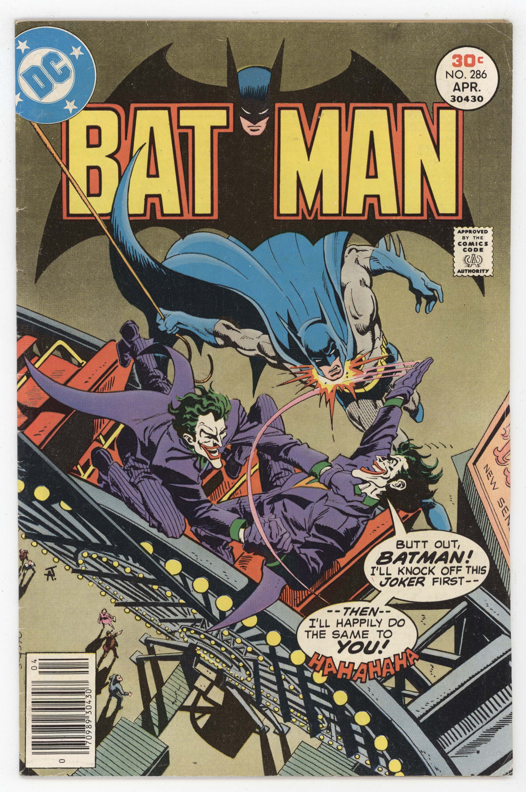 Batman 286 Dc 1977 Fn Jim Aparo Joker Rollercoaster 