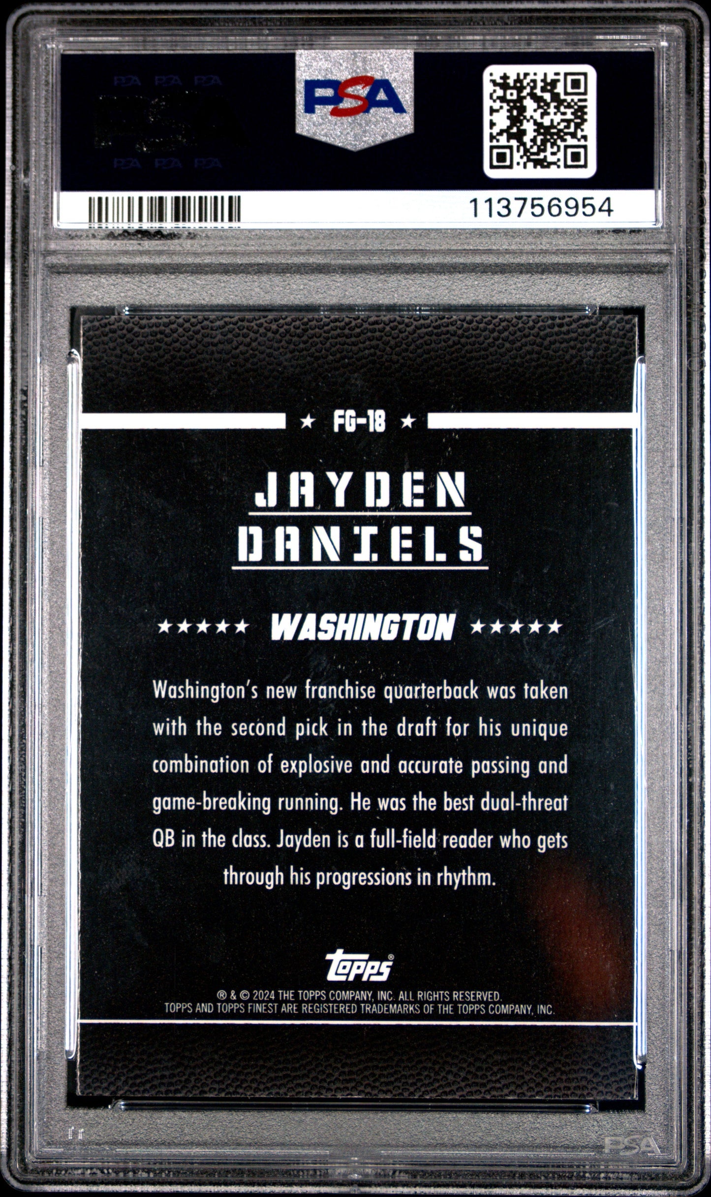 Graded 2024 Topps Finest Jayden Daniels #FG18 Field General Checkerboard Rookie RC Football Card PSA 10 Gem Mint