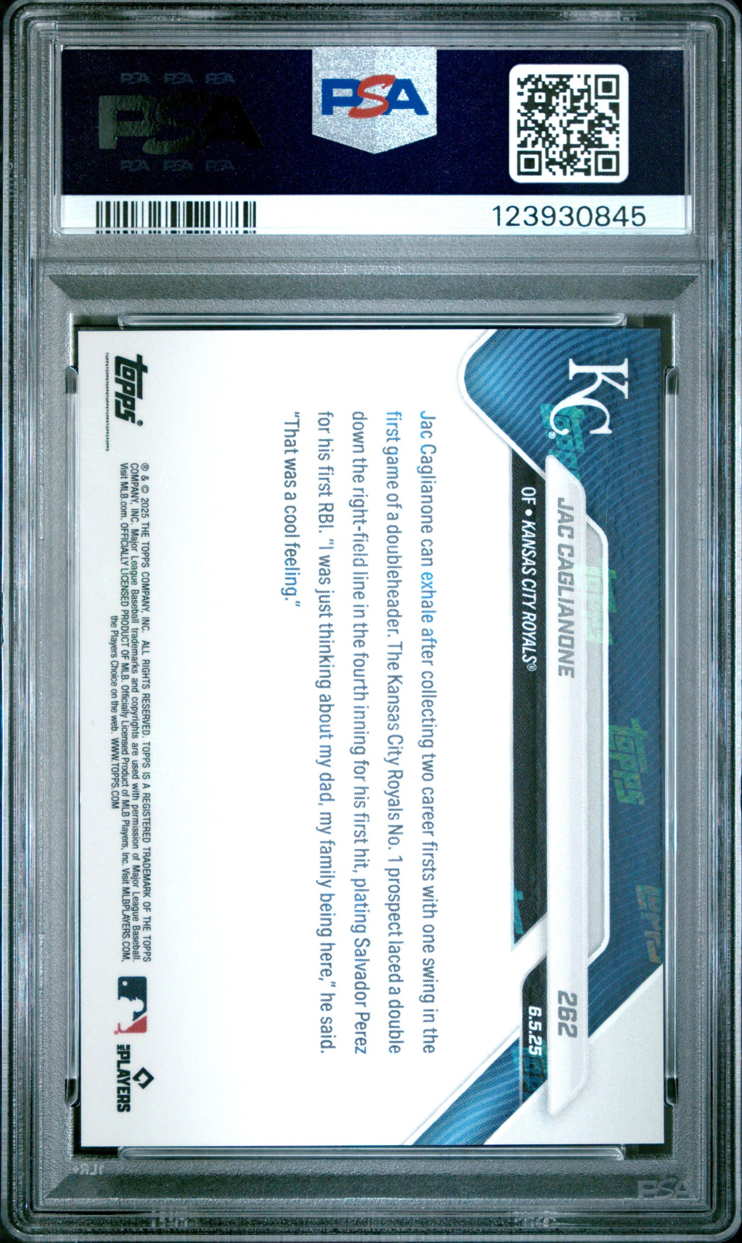 Graded 2025 Topps Now Jac Caglianone #262 Rookie RC Baseball Card PSA 10 Gem Mint - Golden Apple Comics