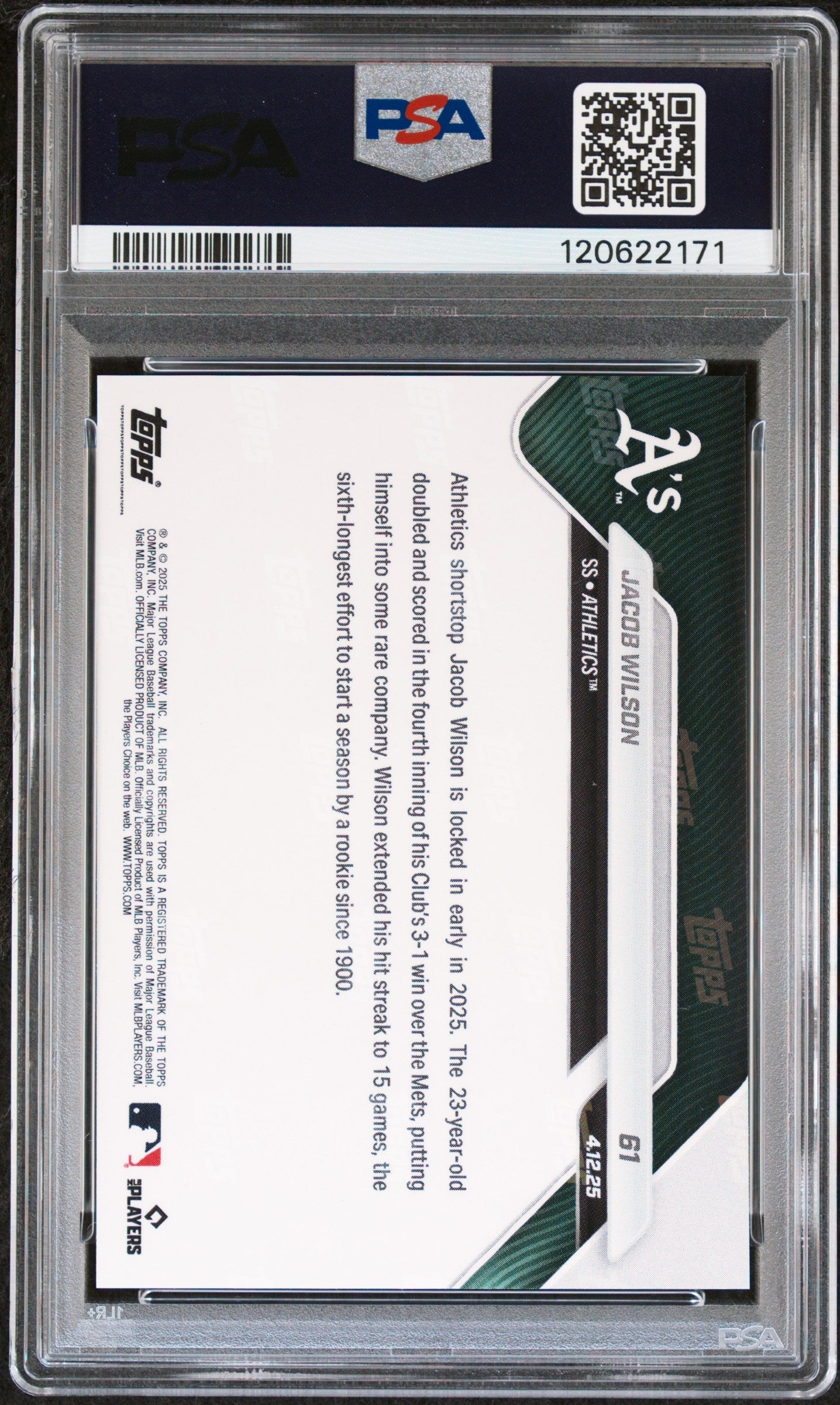 Graded 2025 Topps Now Jacob Wilson #61 Rookie RC Baseball Card PSA 10 Gem Mint