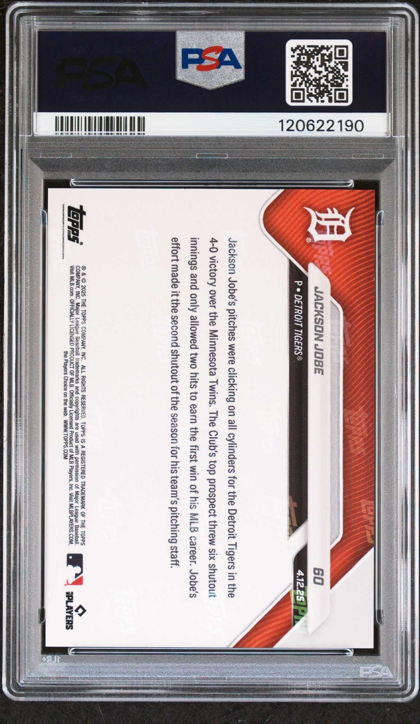 Graded 2025 Topps Now Jackson Jobe #60 Orange Foil /25 Rookie RC Baseball Card PSA 9 Mint - Golden Apple Comics