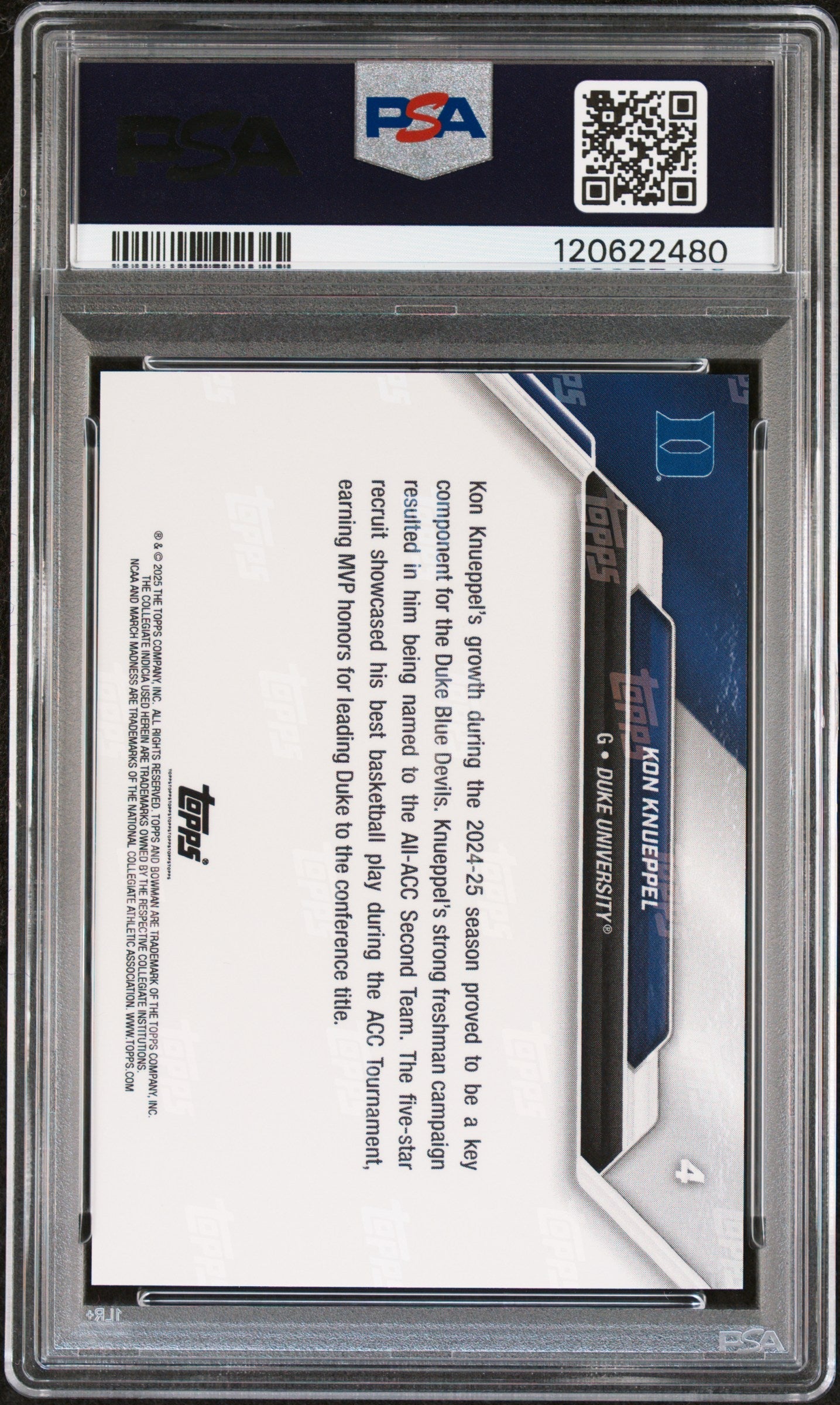 Graded 2025 Topps Bowman U Now Kon Knueppel #4 March Madness Rookie RC Basketball Card PSA 10 Gem Mint