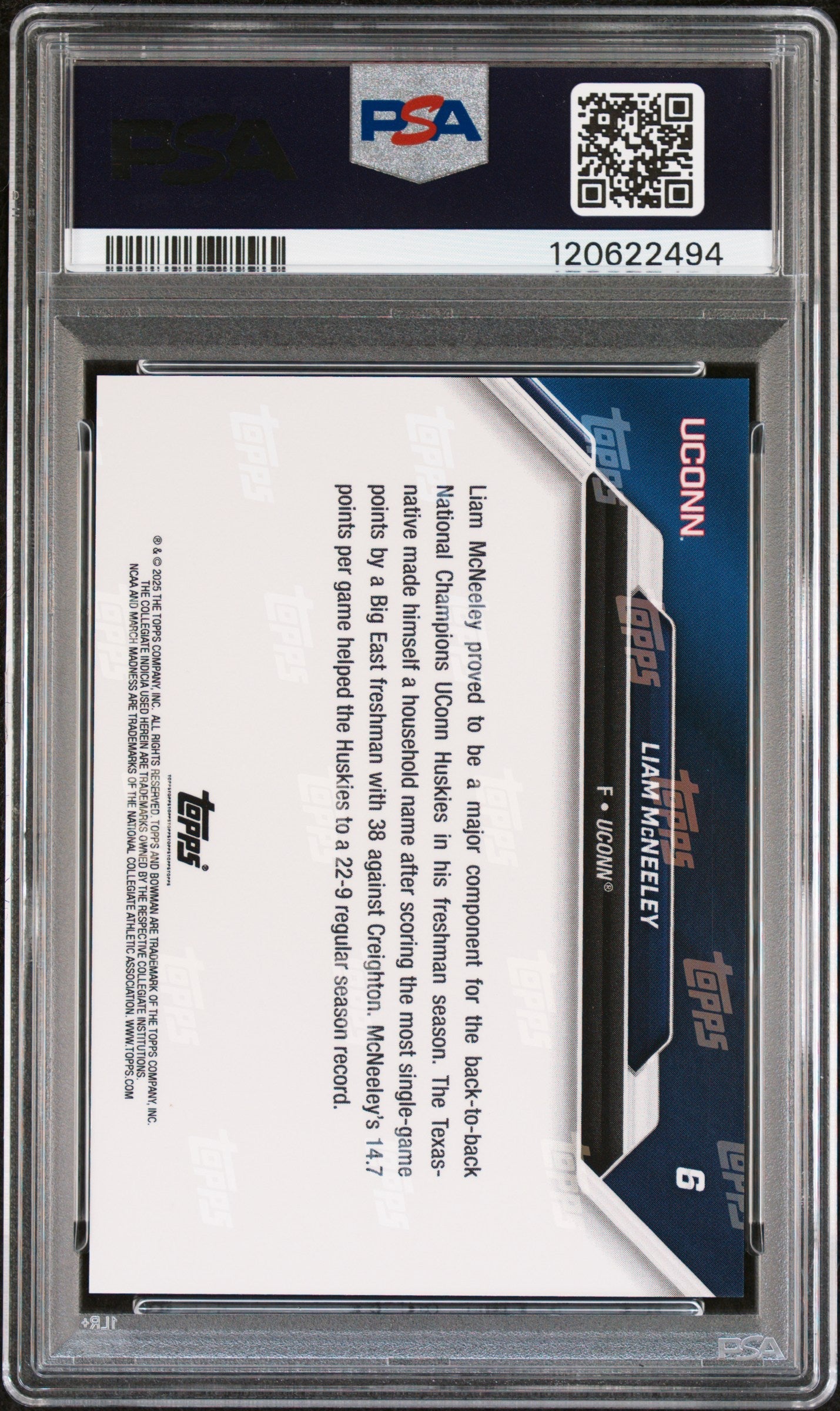 Graded 2025 Topps Bowman U Now Liam McNeeley #6 March Madness Rookie RC Basketball Card PSA 9 Mint