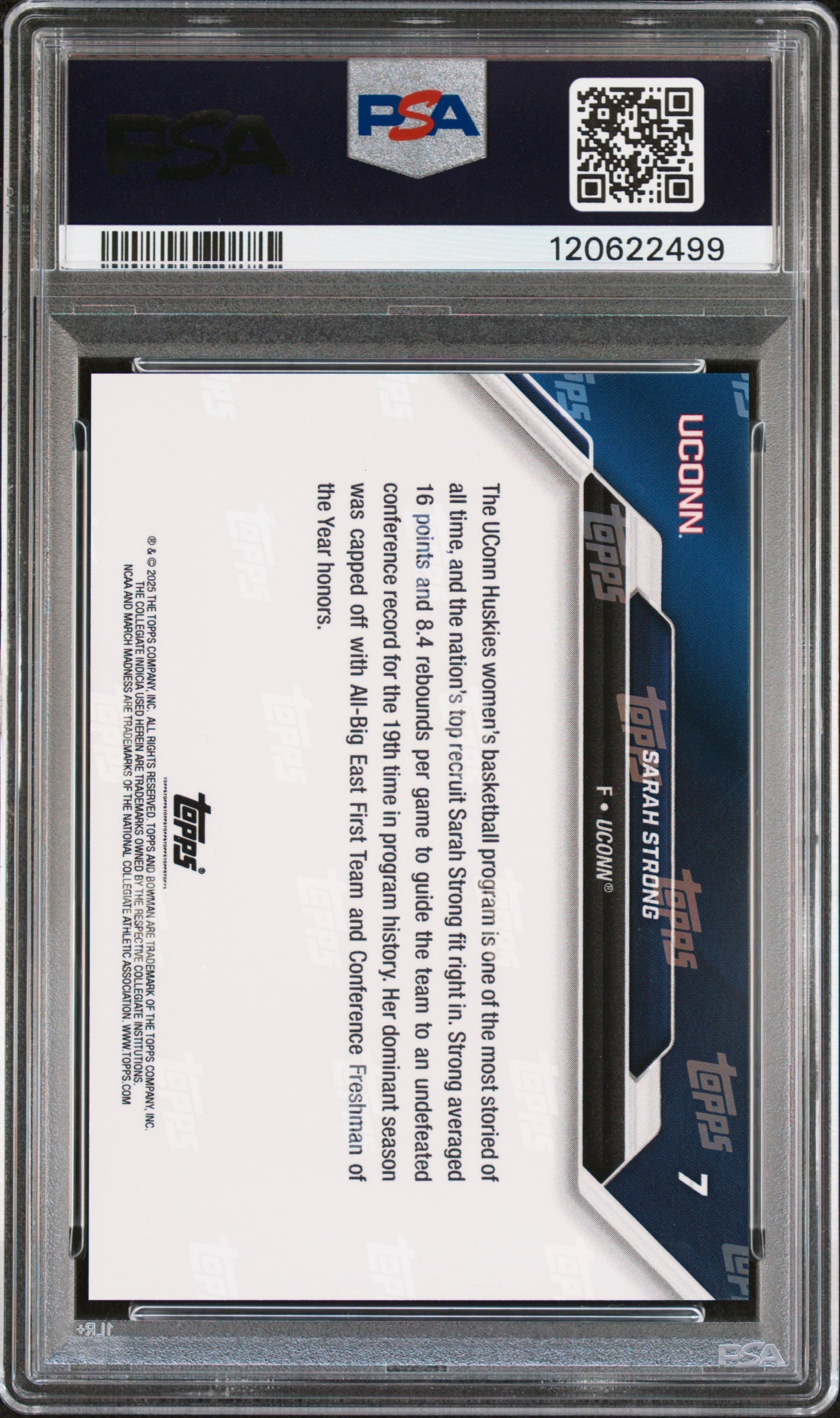 Graded 2025 Topps Bowman U Now Sarah Strong #7 March Madness Rookie RC Basketball Card PSA 9 Mint