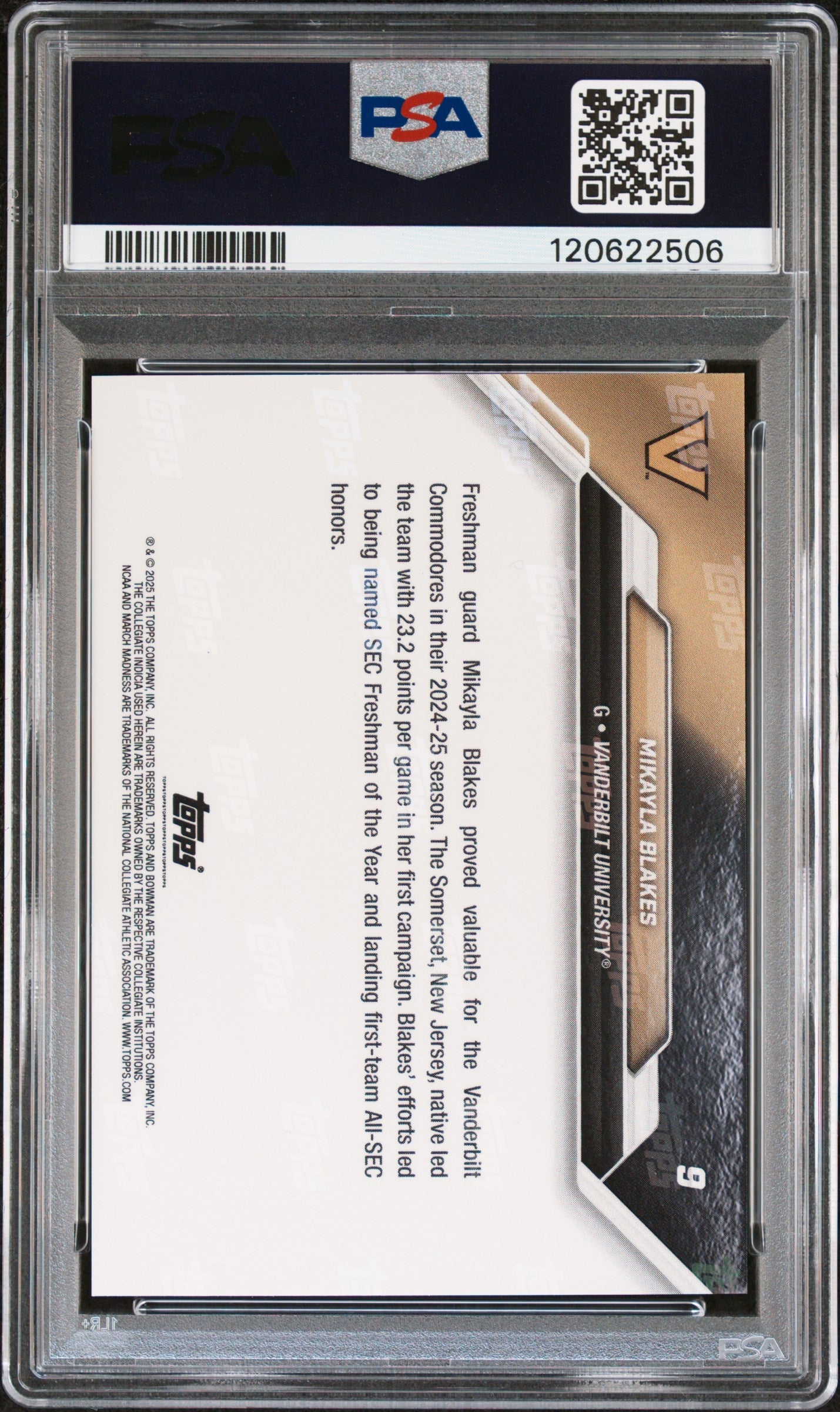 Graded 2025 Topps Bowman U Now Mikayla Blakes #9 March Madness Rookie RC Basketball Card PSA 10 Gem Mint