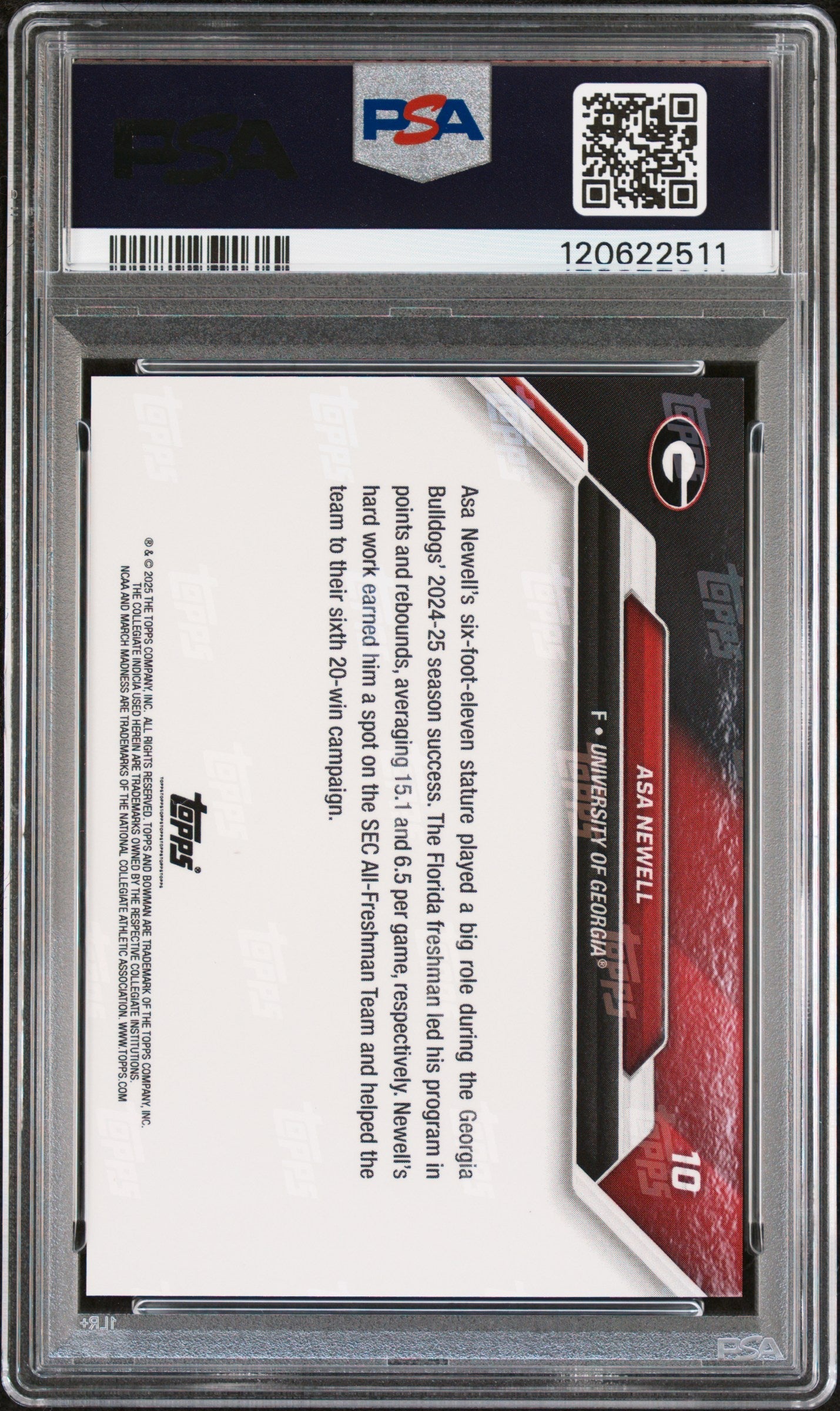 Graded 2025 Topps Bowman U Now Asa Newell #10 March Madness Rookie RC Basketball Card PSA 10 Gem Mint