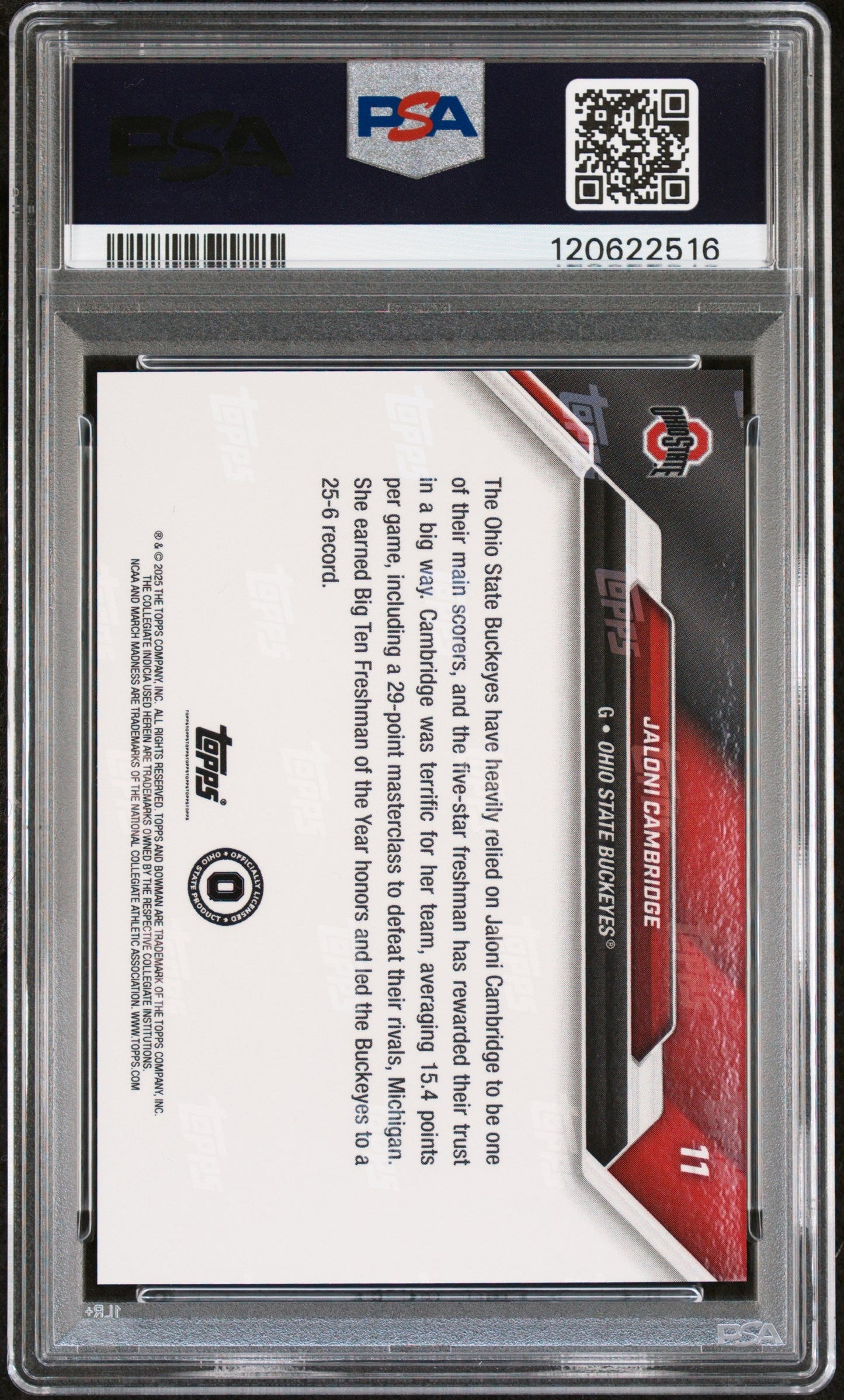 Graded 2025 Topps Bowman U Now Jaloni Cambridge #11 March Madness Rookie RC Basketball Card PSA 10 Gem Mint