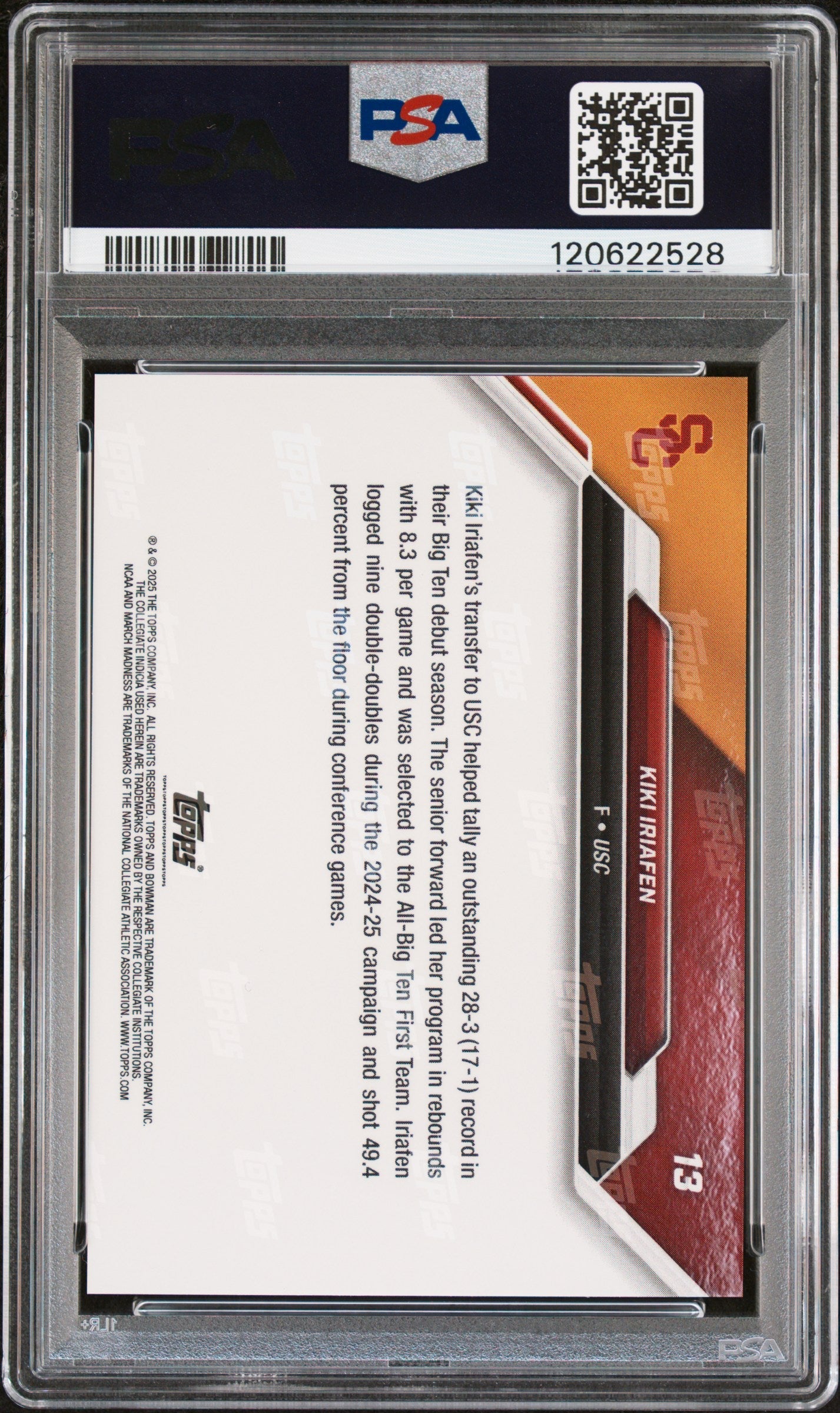 Graded 2025 Topps Bowman U Now Kiki Iriafen #13 March Madness Rookie RC Basketball Card PSA 10 Gem Mint