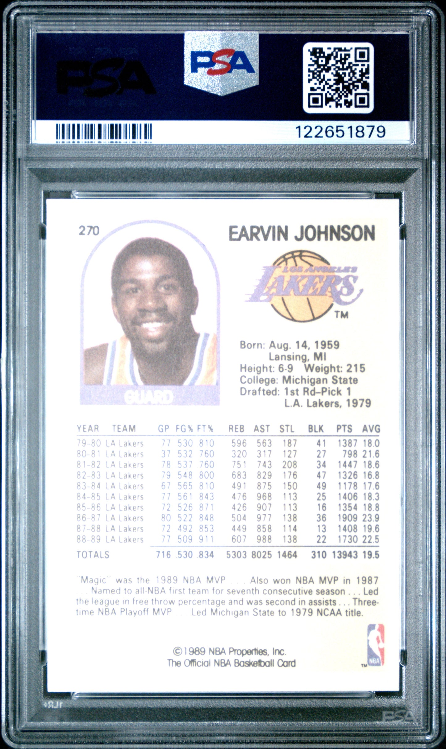 Graded 1989-90 Hoops Earvin Johnson #270 Basketball Card PSA 9 Mint