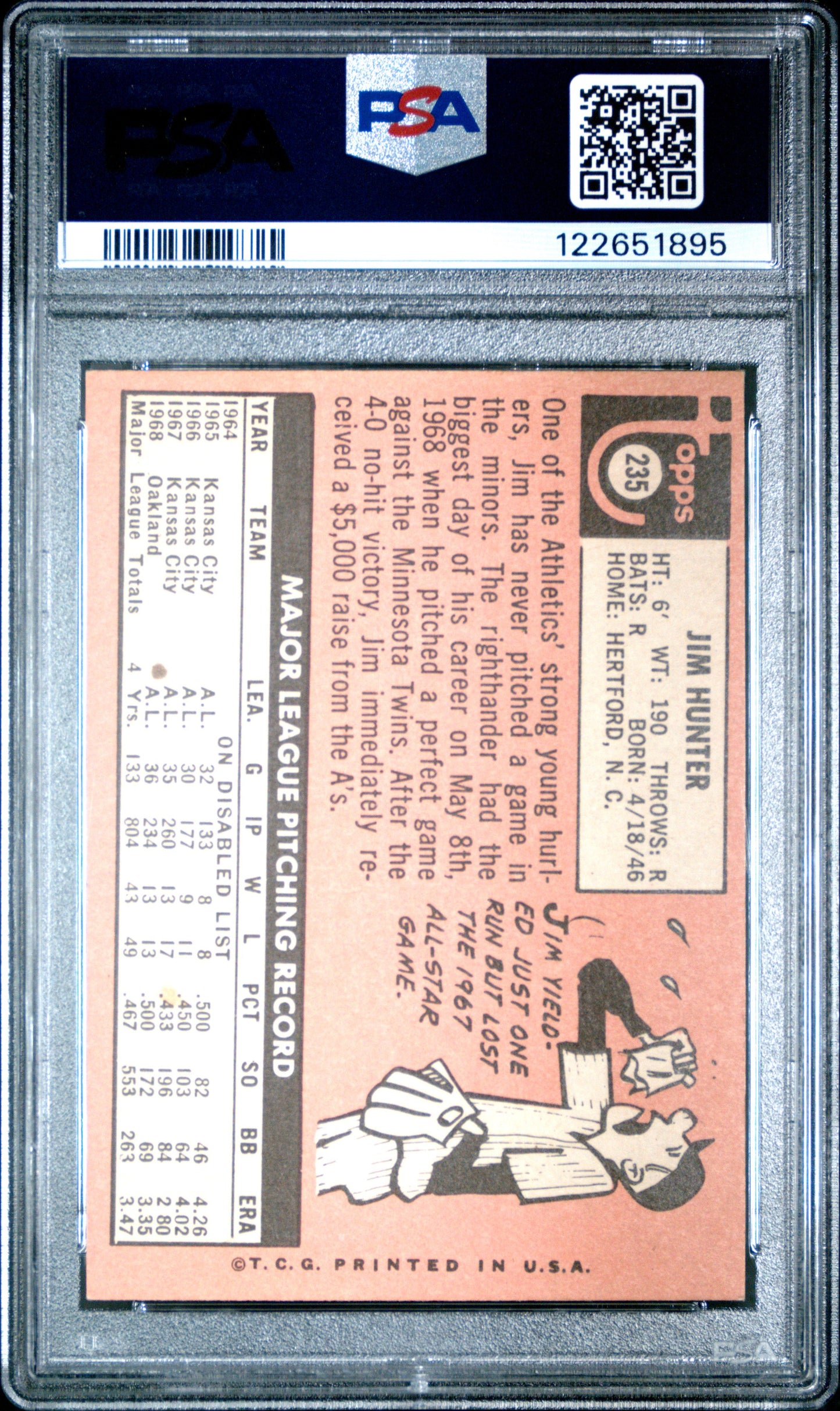Graded 1969 Topps Jim Hunter #235 Rookie RC Baseball Card PSA 6 Excellent