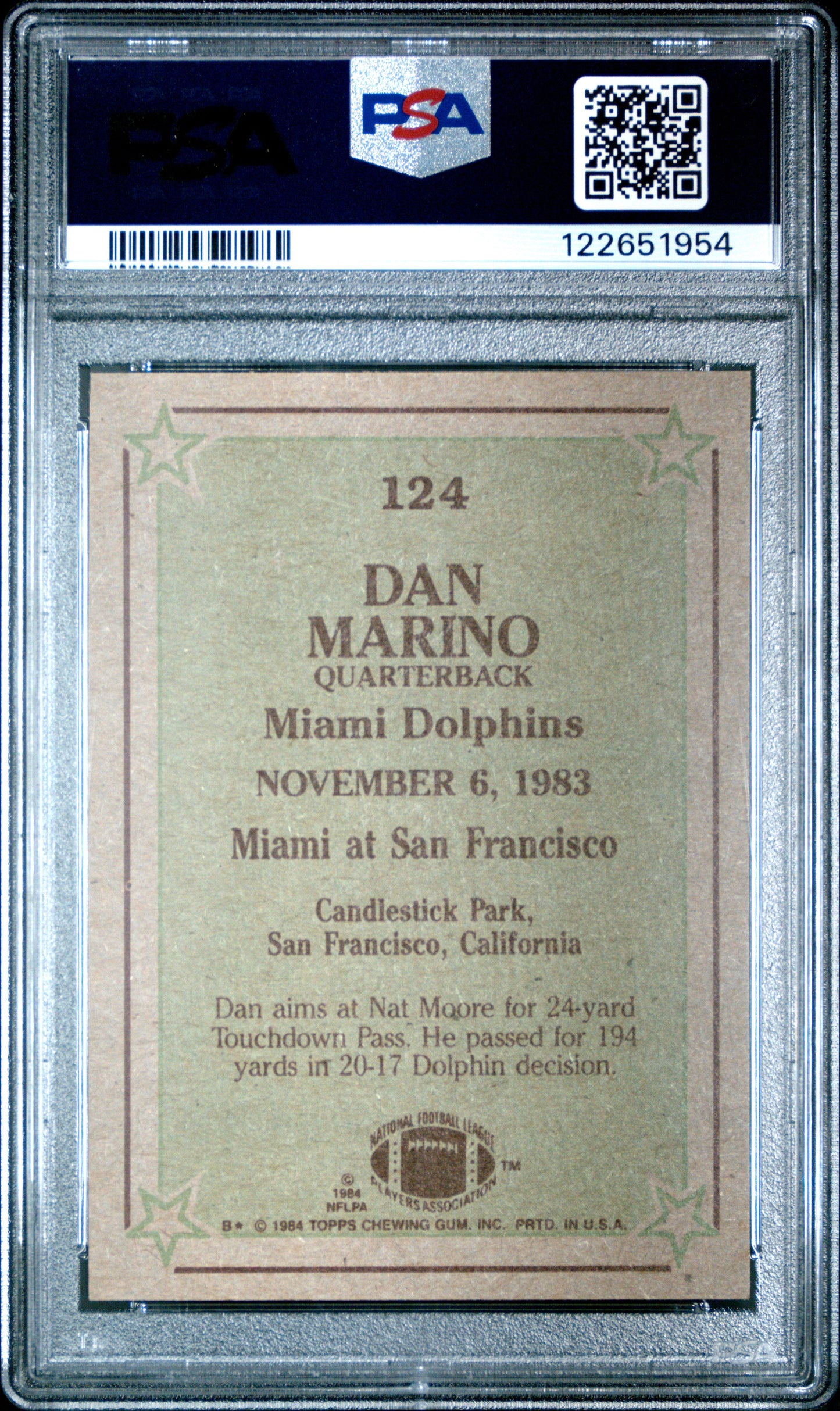 Graded 1984 Topps Dan Marino #124 Football Card PSA 6 Excellent
