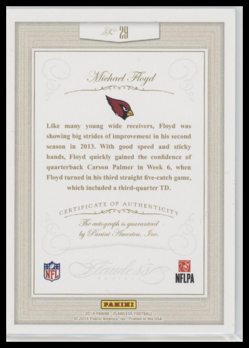 2014 Panini Flawless Inscriptions Michael Floyd #/25 Auto #29