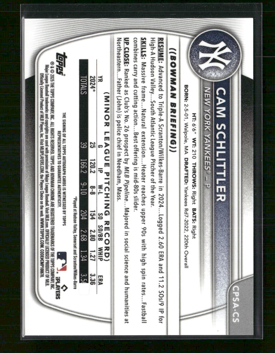 2025 Bowman Chrome Prospects Green Cam Schlittler #/99 #BCP-166