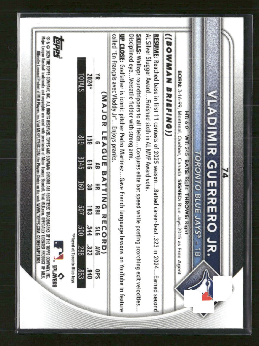 2025 Bowman Chrome Fuchsia Vladimir Guerrero Jr. #/299 #74