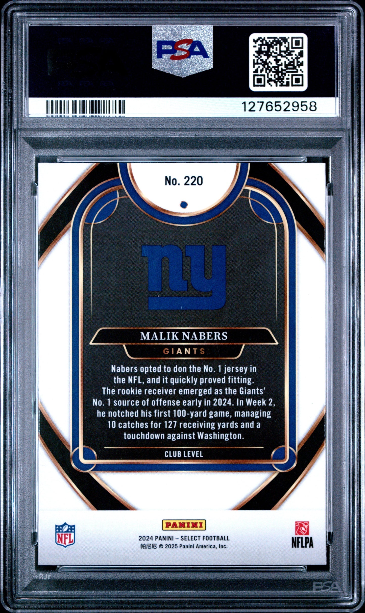 Graded 2024 Panini Select Malik Nabers #220 Rookie RC Football Card PSA 10 Gem Mint