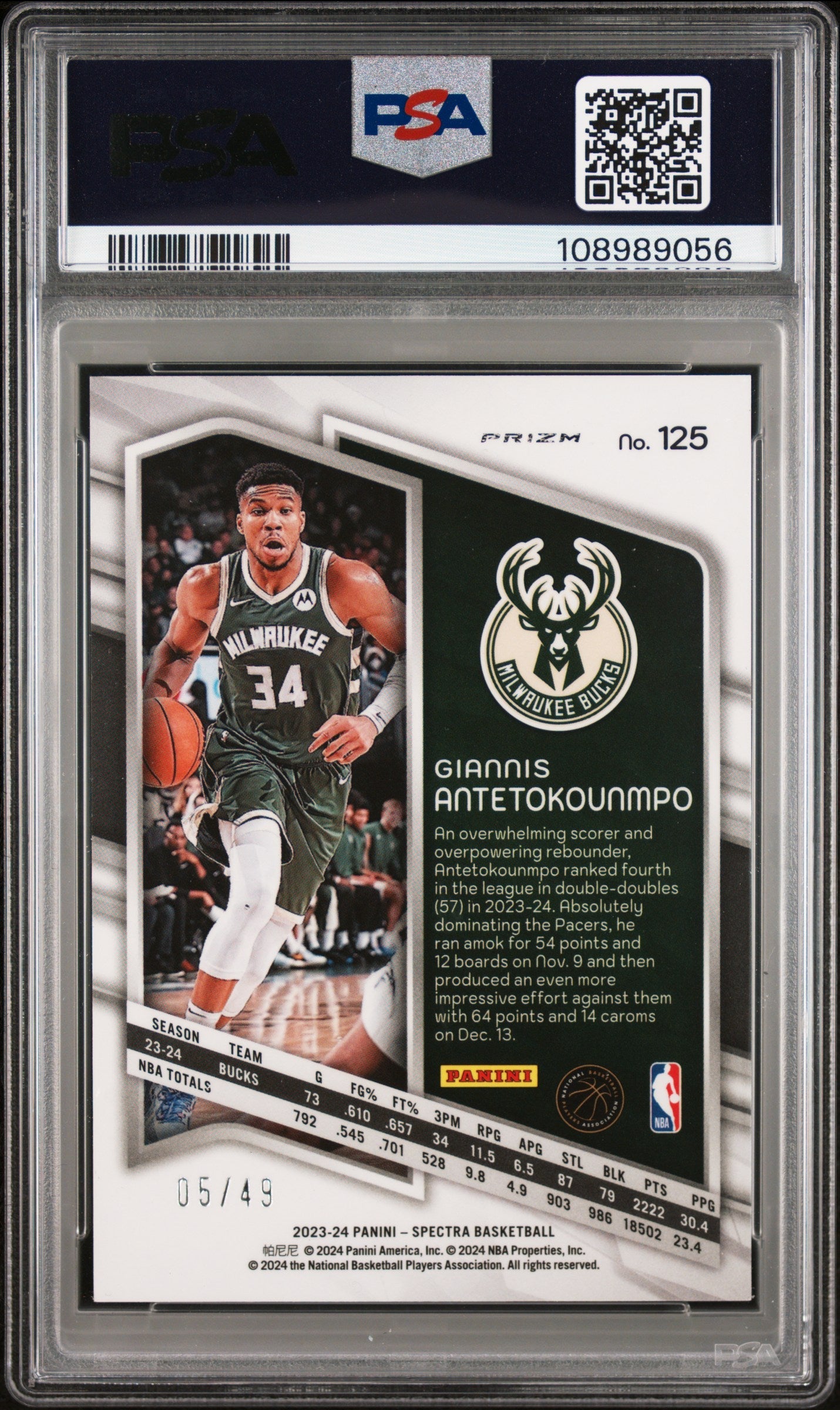 2023 Panini Spectra Red & Yellow International Giannis Antetokounmpo 8 PSA #125