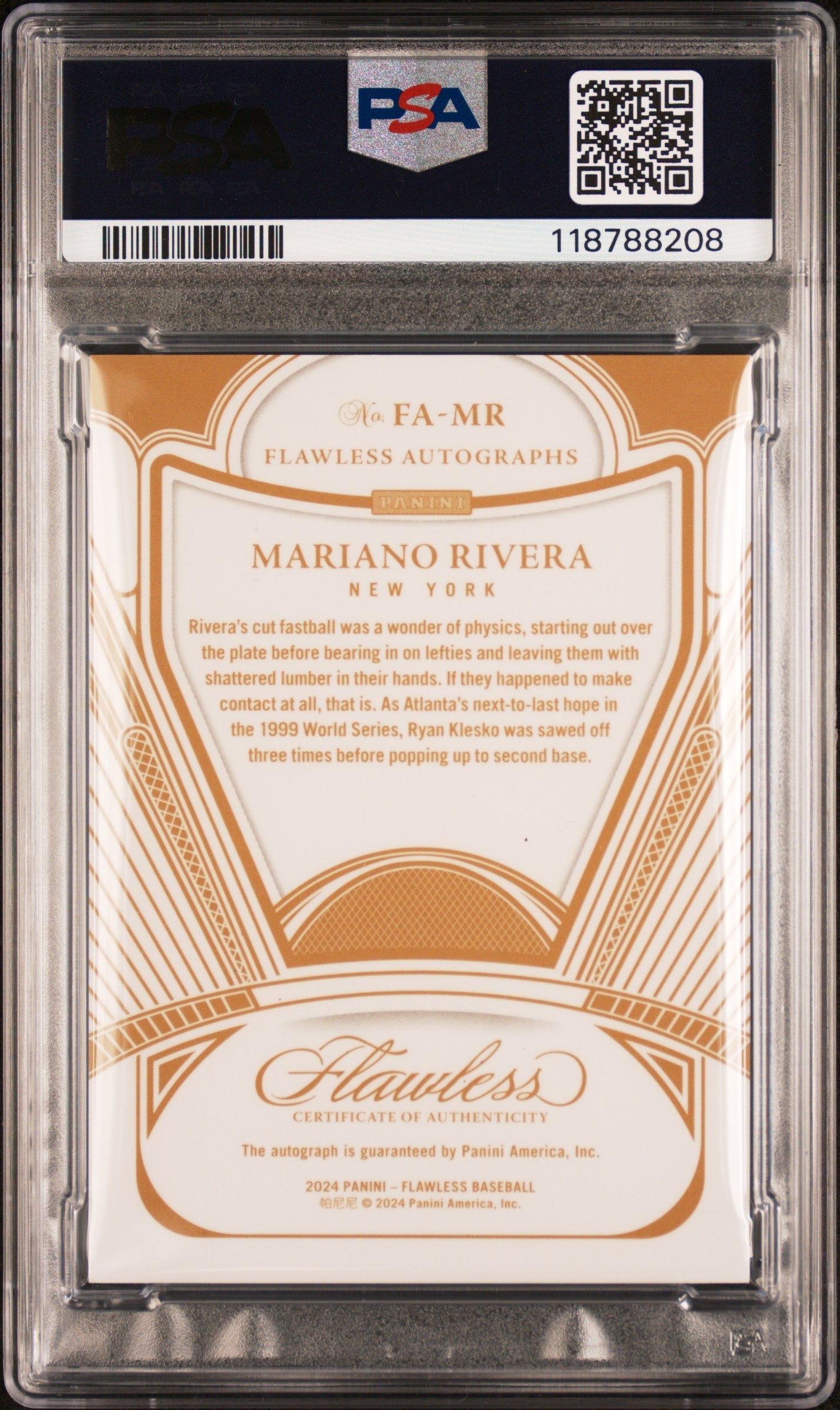 2024 Panini Flawless Auto-Emerald Mariano Rivera PSA 8 #FAMR