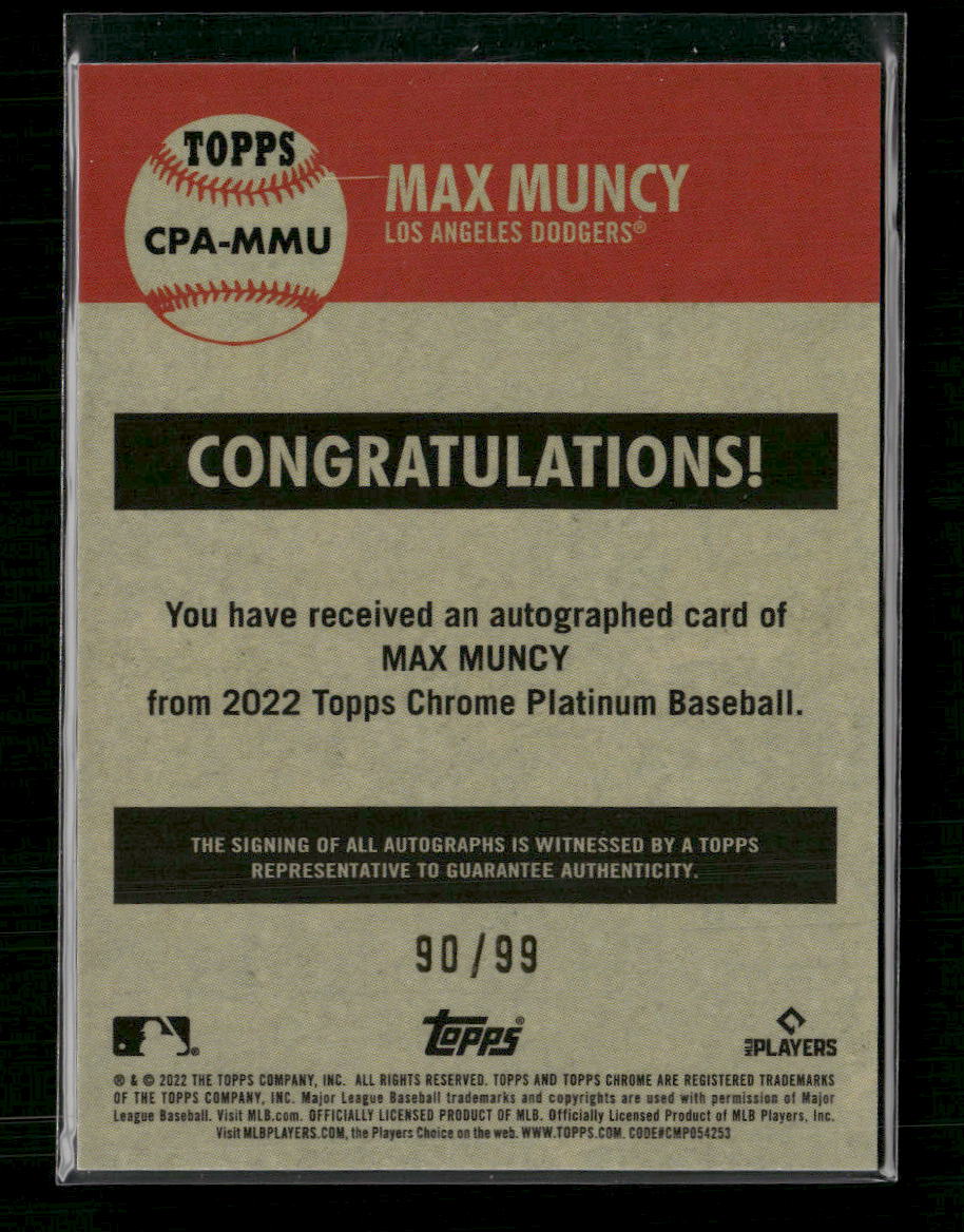 2022 Topps Chrome Autographs Blue Prism Refractor Max Muncy #/99 #CPA-MMU