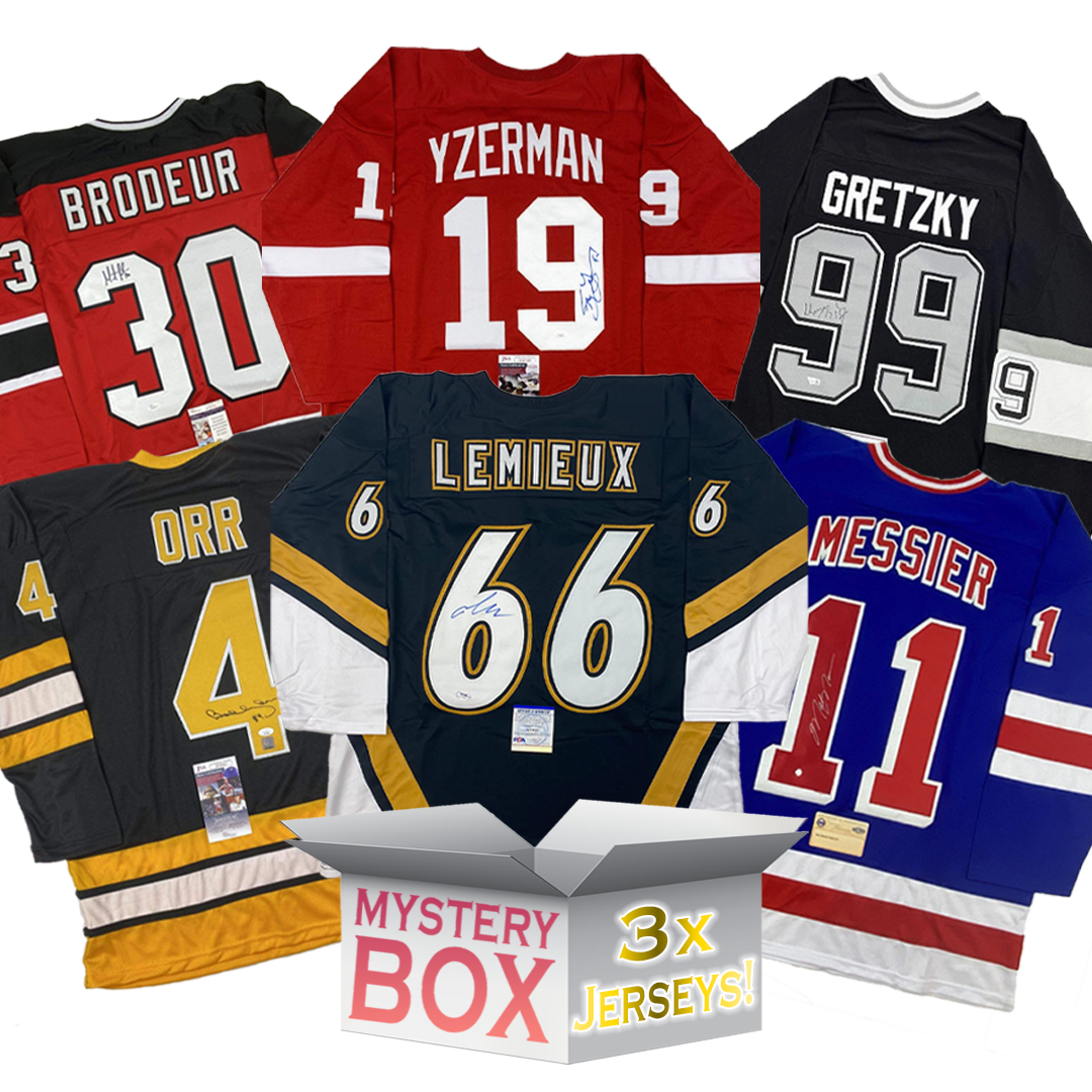 3x Hall of Famers Autographed/Signed Hockey Jerseys Mystery Box with PSA JSA or Beckett COA