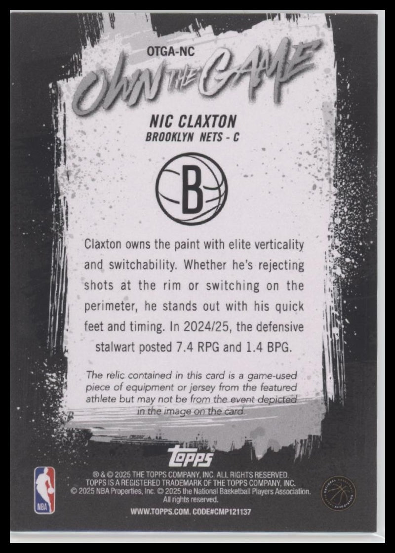 2025-26 Topps Own the Game Orange Rainbow Nic Claxton #/25 #OTGA-NC