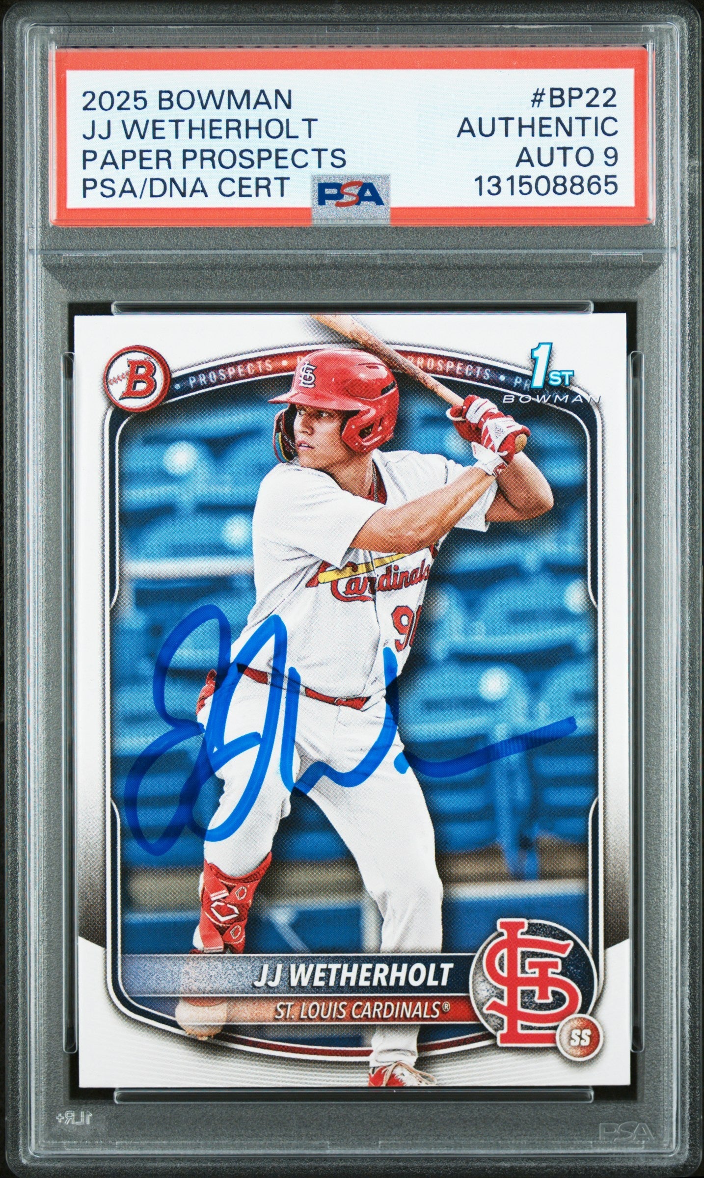 grade 9 baseball card Graded 2025 Topps Bowman JJ Wetherholt #BP-22 Prospects Rookie RC Base