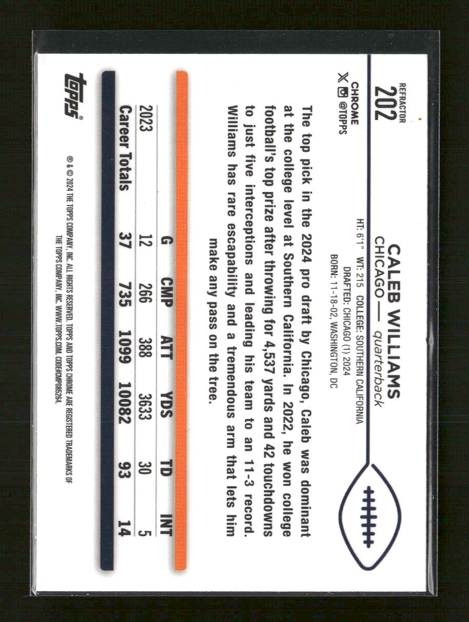 2024 Topps Chrome Refractor Caleb Williams Rookie #202