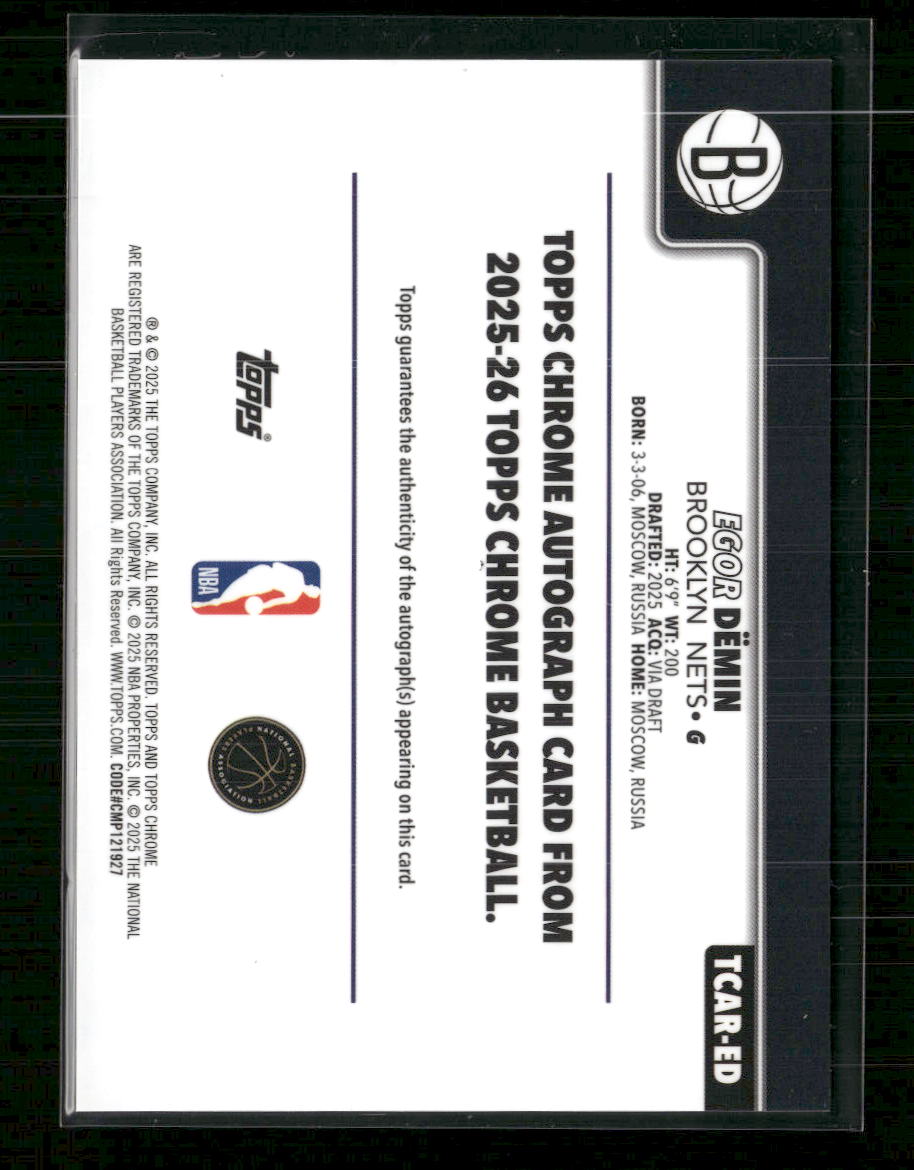 2025-26 Topps Chrome Chrome Rookie Autographs Egor Dëmin Auto #TCAR-ED