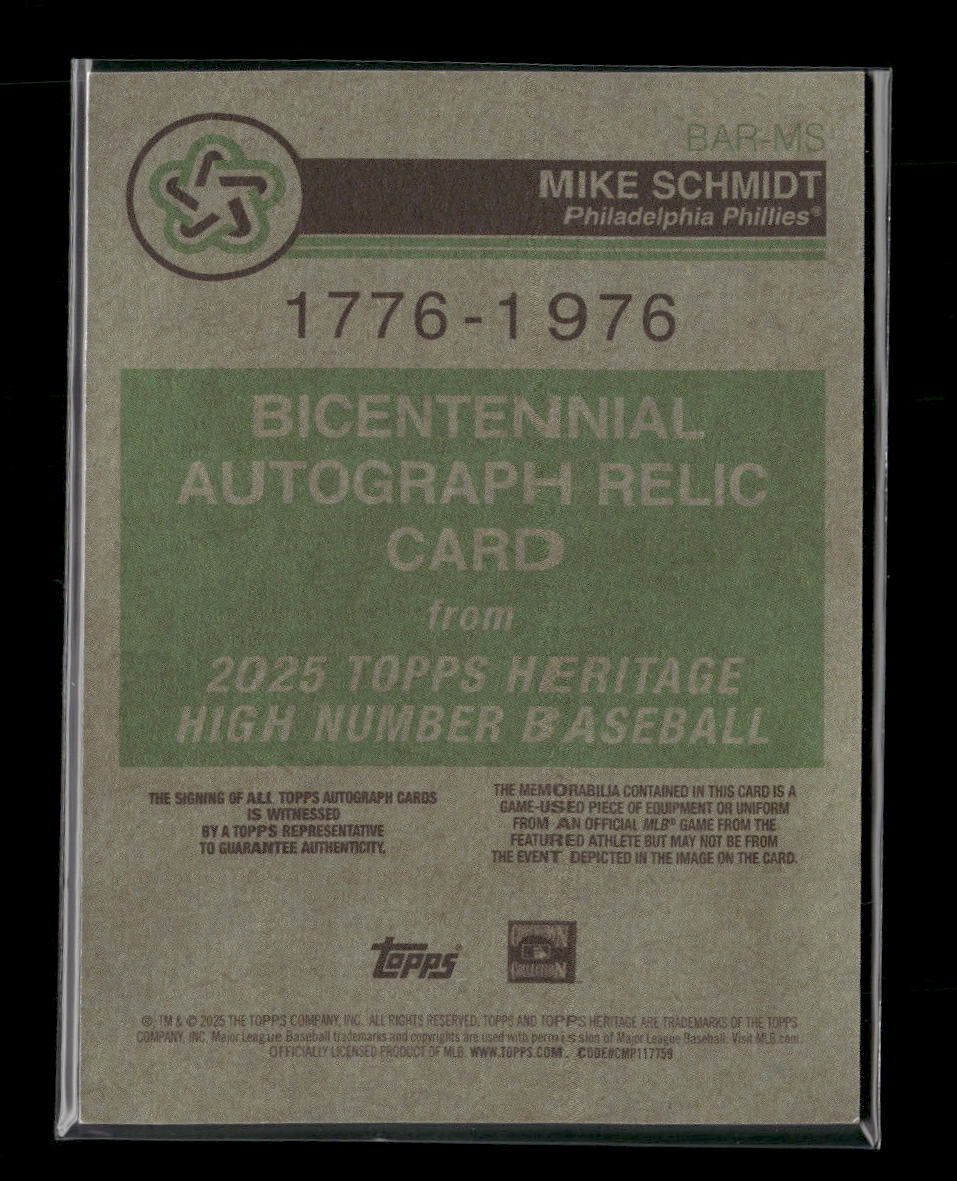 2025 Topps Heritage Bicentennial Autographed Relics Mike Schmidt #/76 #BAR-MS - Golden Apple Comics