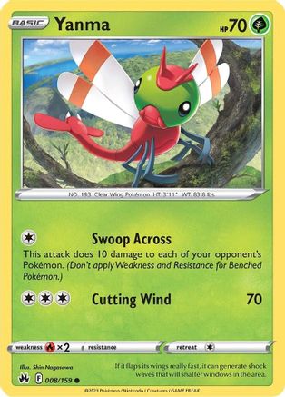 Yanma 008/159 - Crown Zenith Reverse Holofoil