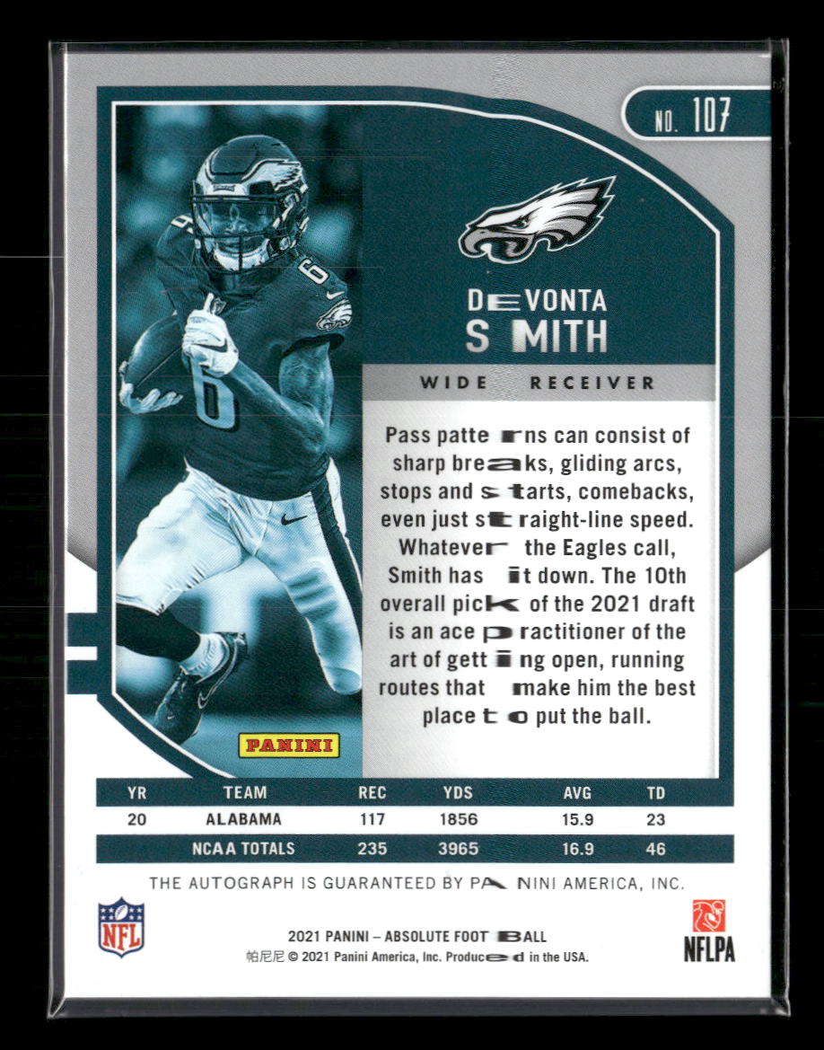 2021 Panini Absolute Signature Rookies Green Waves DeVonta Smith #/25 Auto #107 - Golden Apple Comics