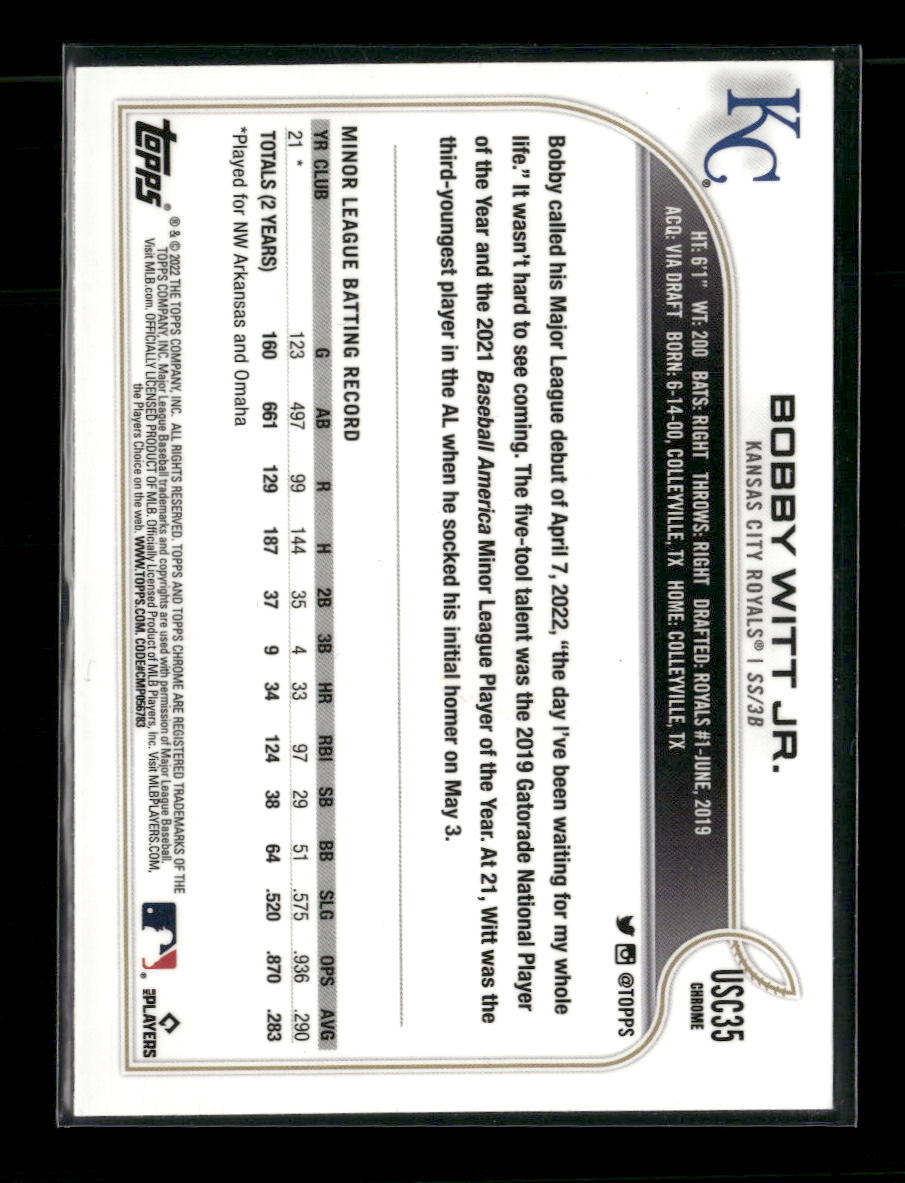2022 Topps Chrome Update Bobby Witt Jr. Rookie #USC35 - Golden Apple Comics
