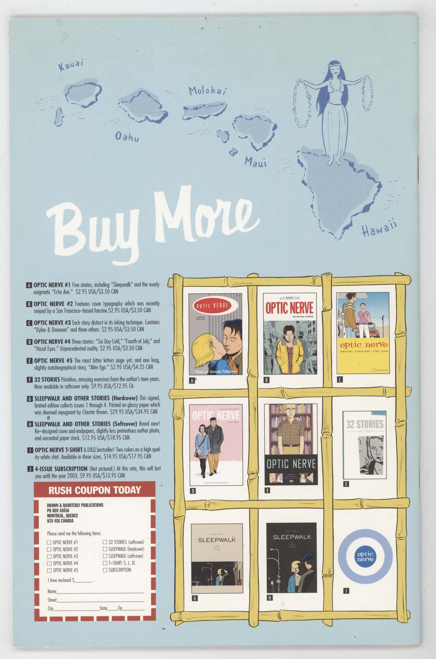 Optic Nerve 6 Drawn Quarterly 1999 NM 3rd Print Adrian Tomine