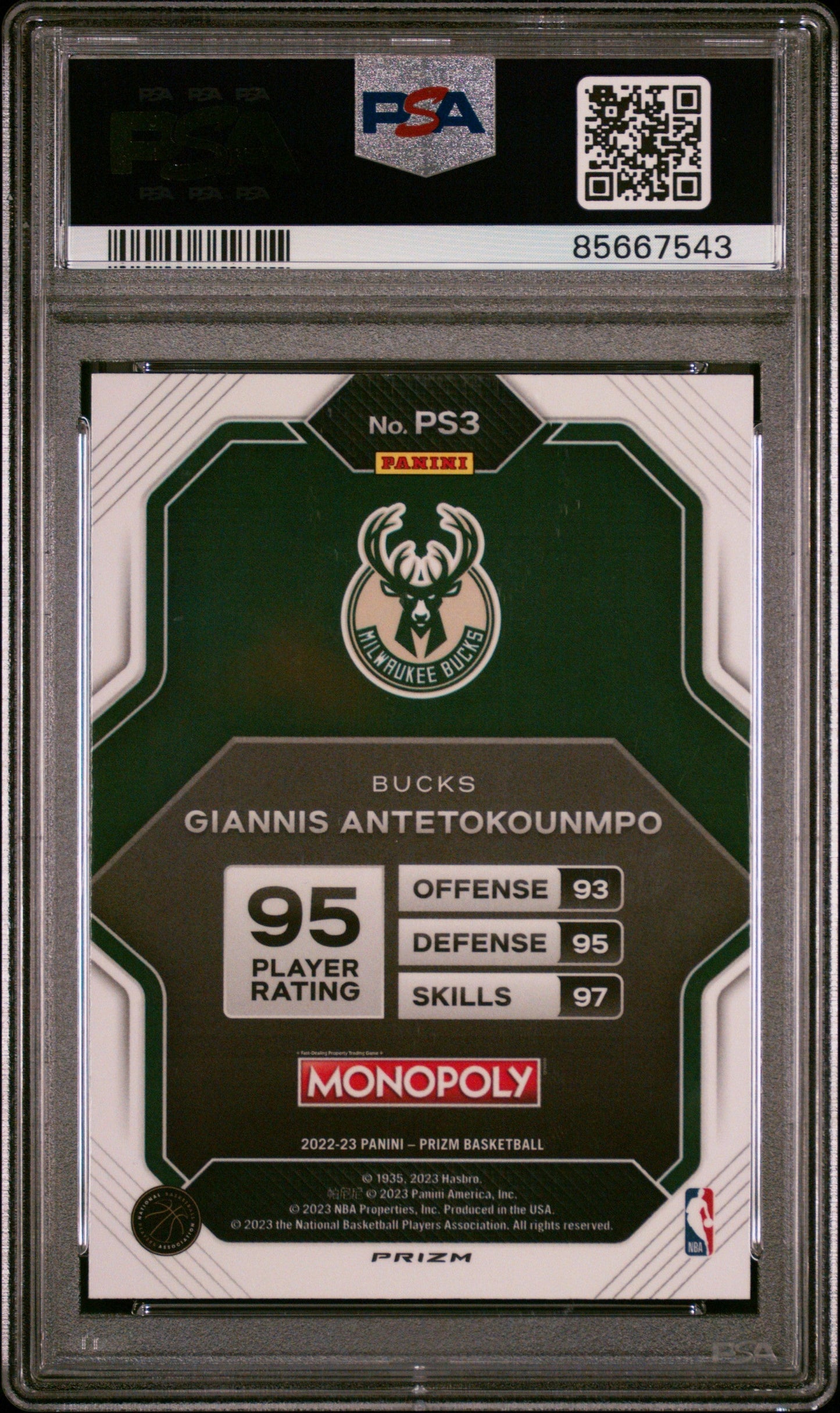 2022 Panini Prizm AS Prizm Monopoly Black Giannis Antetokounmpo 9 PSA #PS3 - Golden Apple Comics