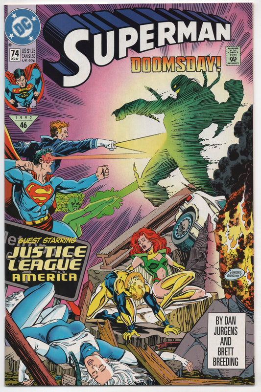 Superman 74 DC 1992 NM Dan Jurgens Brett Breeding Doomsday Justice League