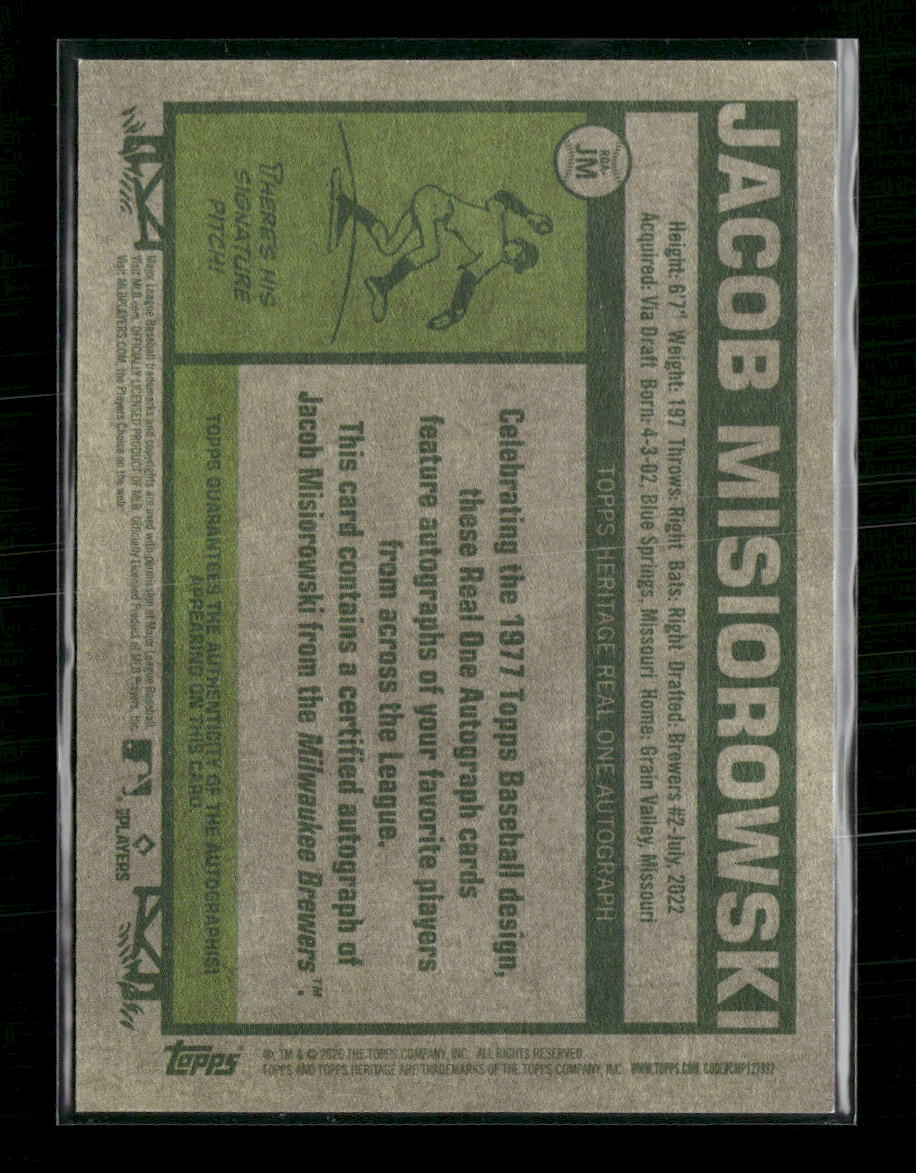 2026 Topps Heritage Real One Autographs Jacob Misiorowski Auto #ROA-JM - Golden Apple Comics