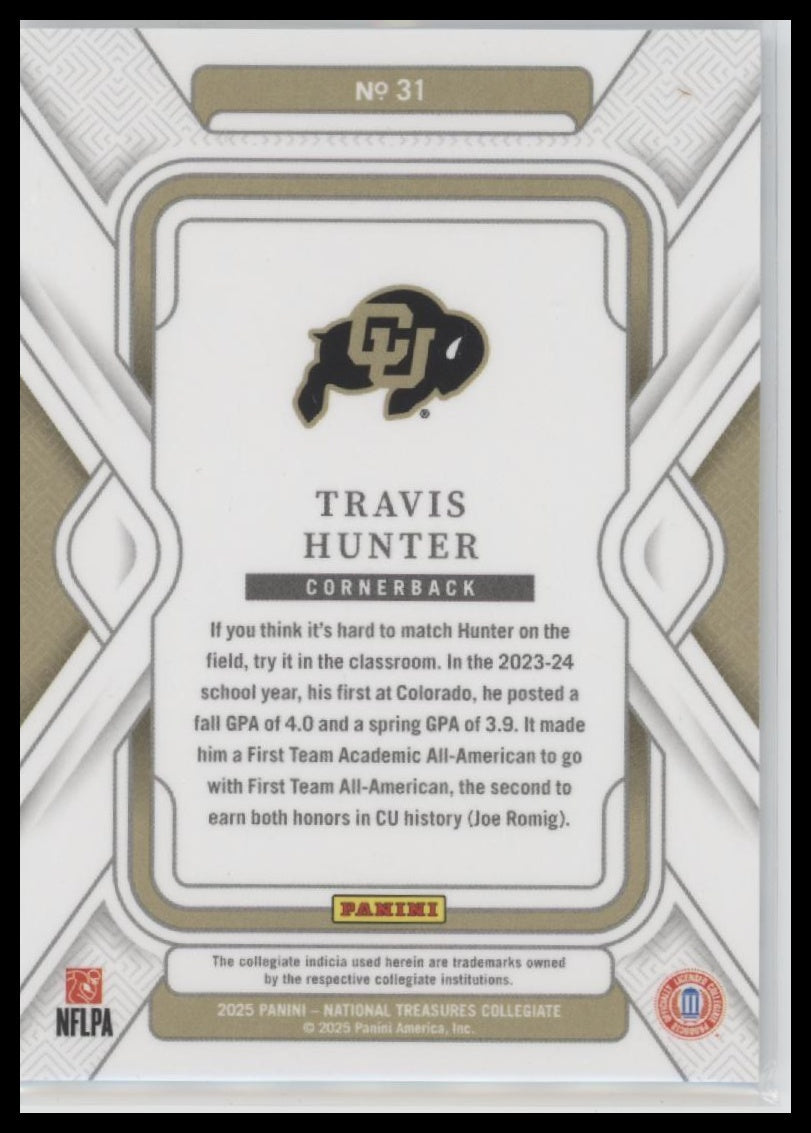 2025 Panini National Treasures Collegiate Century Blue Travis Hunter #/75 #31 - Golden Apple Comics