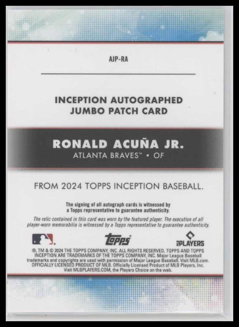 2021 Topps Inception Autograph Jumbo Patch #75 Ronald Acuña Jr. #AJP-RA - Golden Apple Comics