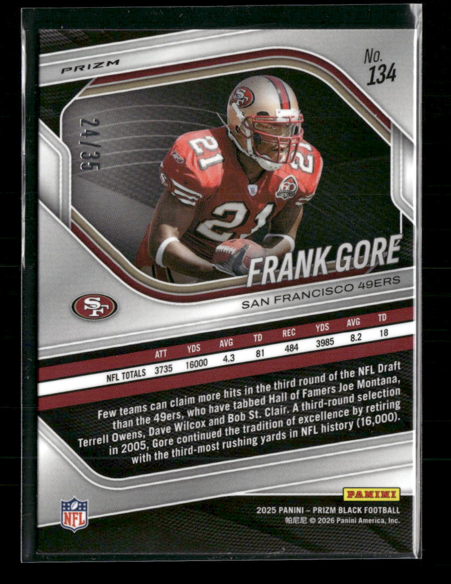 2025 Panini Prizm Black Prizms Blue Shimmer FOTL Frank Gore #/35 #134 - Golden Apple Comics