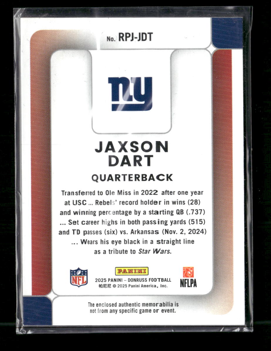 2025 Donruss Rookie Phenom Jerseys Jaxson Dart #RPJ-JDT - Golden Apple Comics