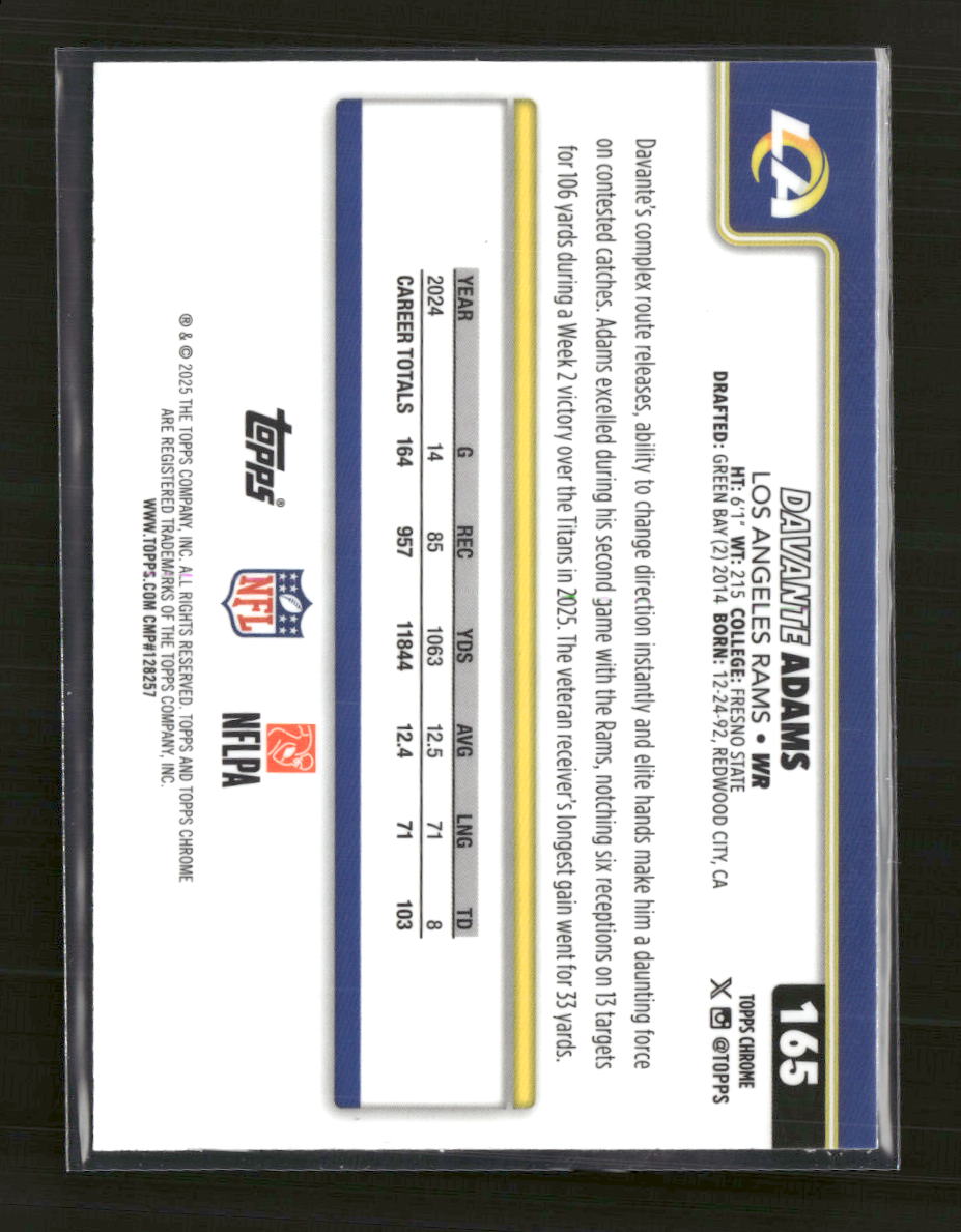 2025 Topps Chrome Blue Refractor Davante Adams #/150 #165 - Golden Apple Comics
