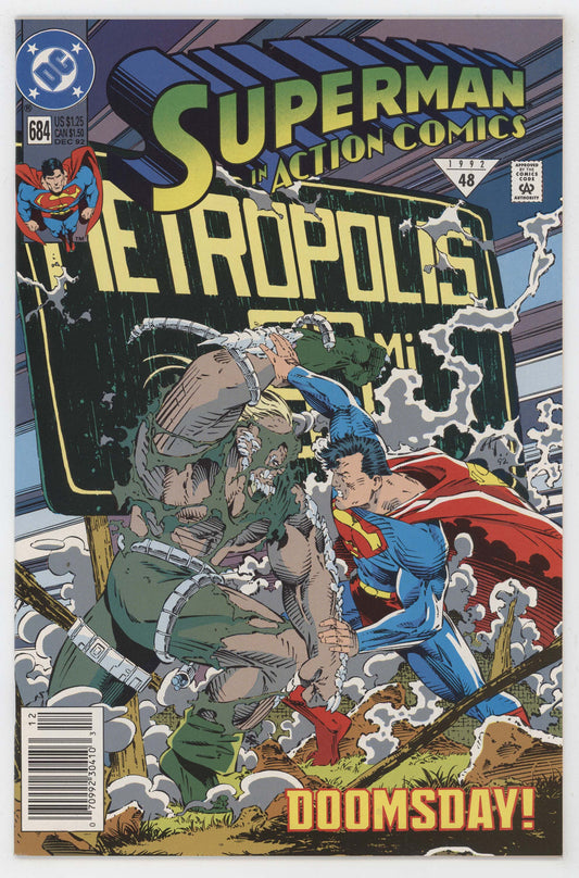 Superman Action Comics 684 DC 1992 NM- 9.2 Doomsday Death Of Newsstand