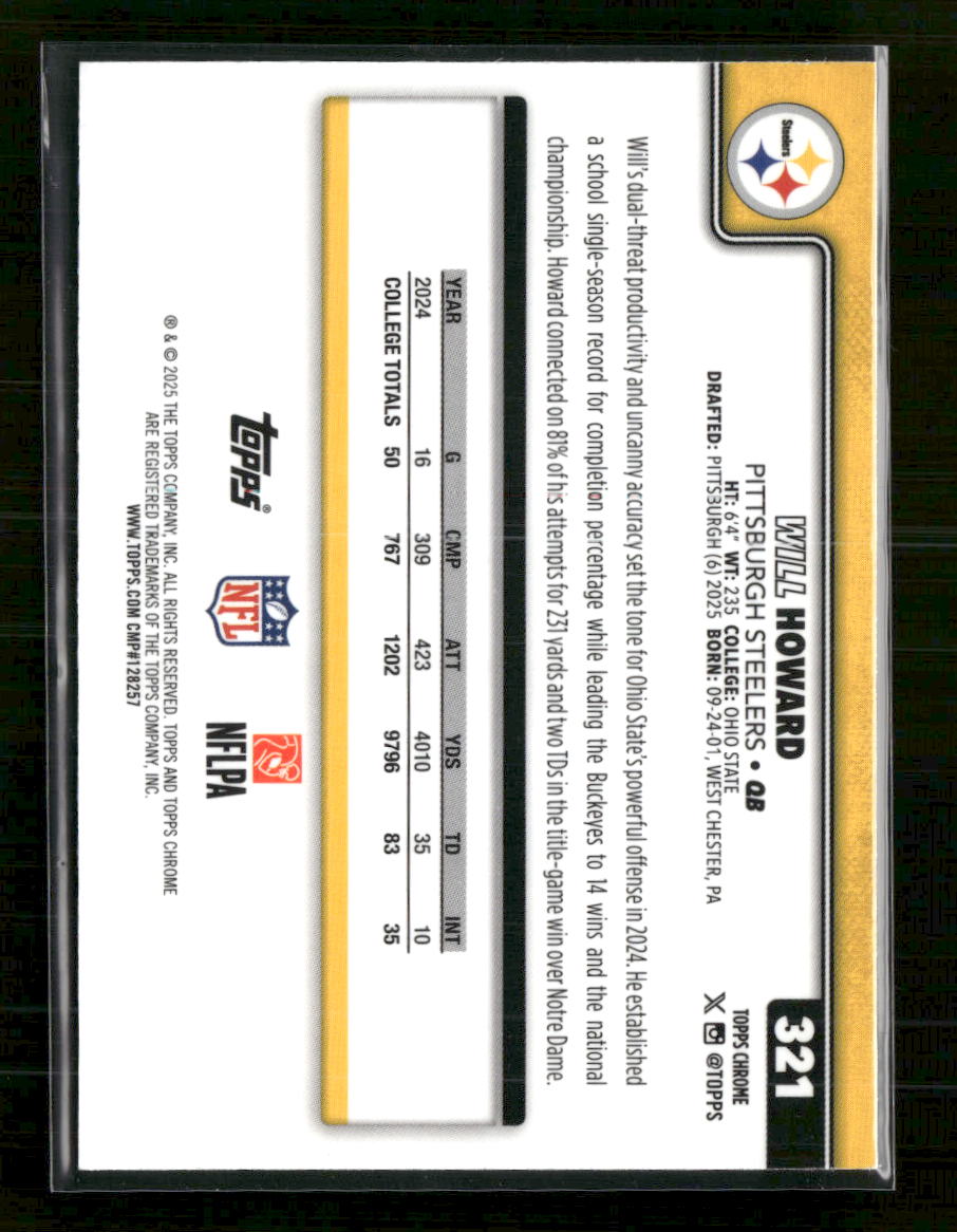 2025 Topps Chrome Football Leather Refractor Will Howard Rookie #321 - Golden Apple Comics
