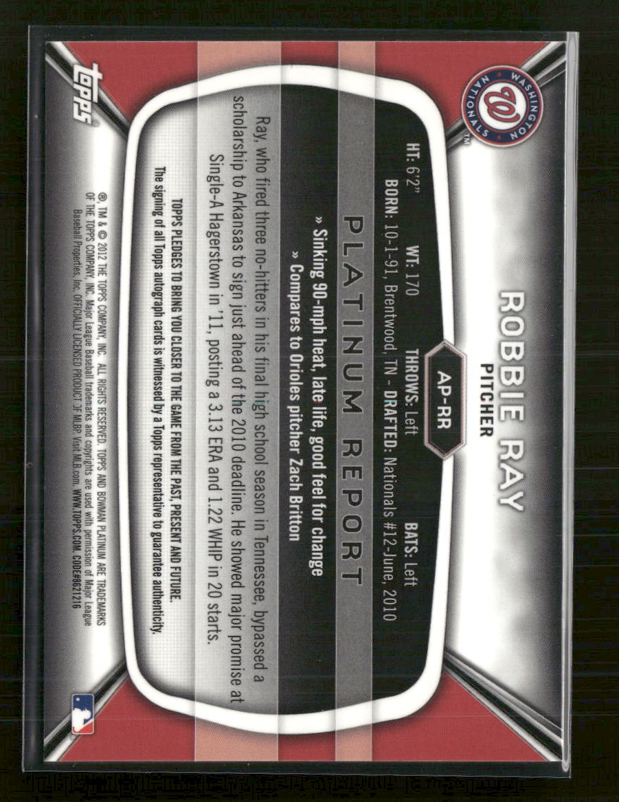 2012 Bowman Platinum Prospect Autographs Robbie Ray Auto #AP-RR - Golden Apple Comics
