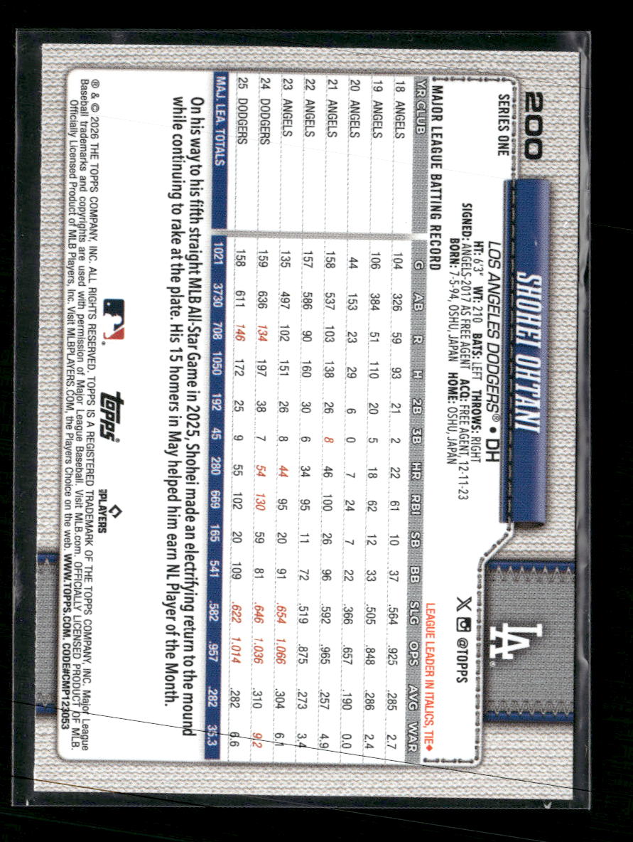 2026 Topps Rainbow Foil Shohei Ohtani #200