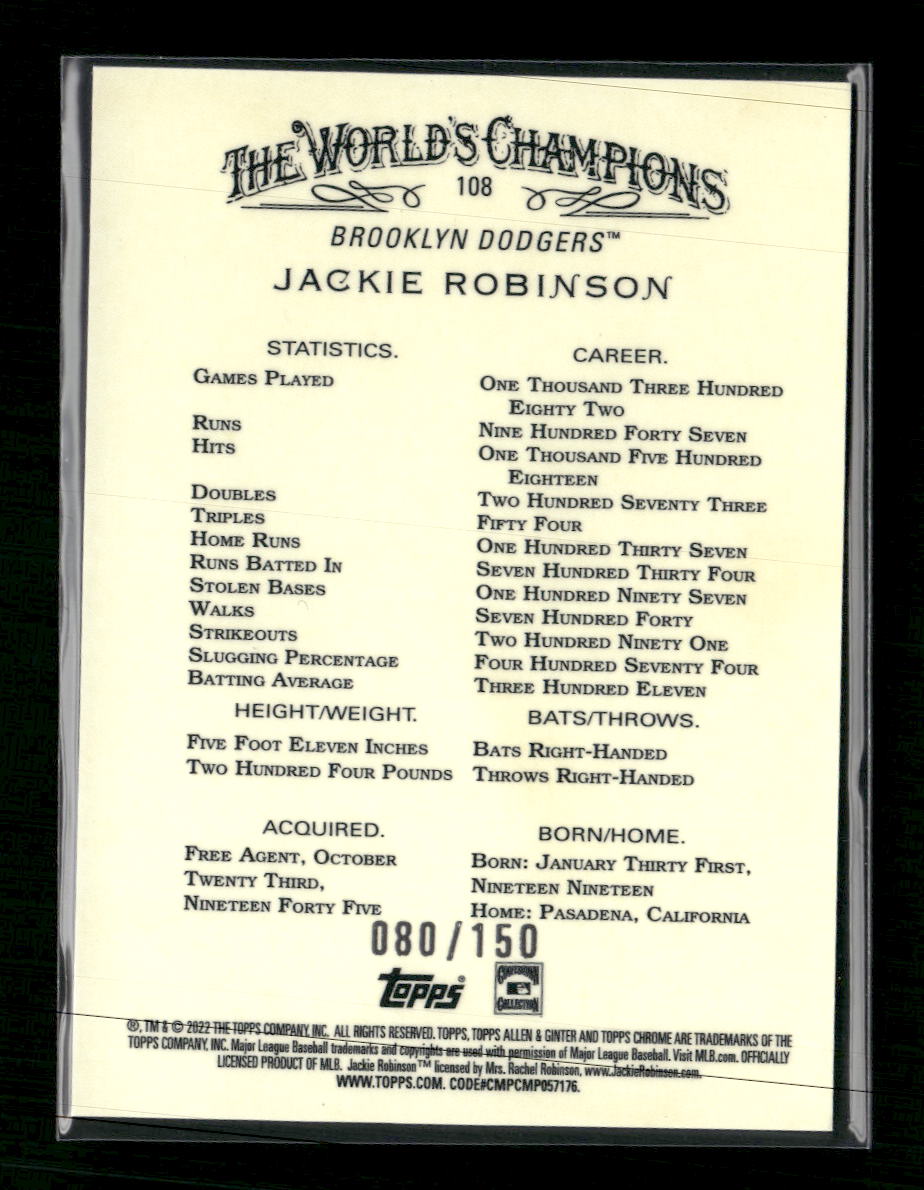 2022 Topps Allen & Ginter Blue #/150 Jackie Robinson #108