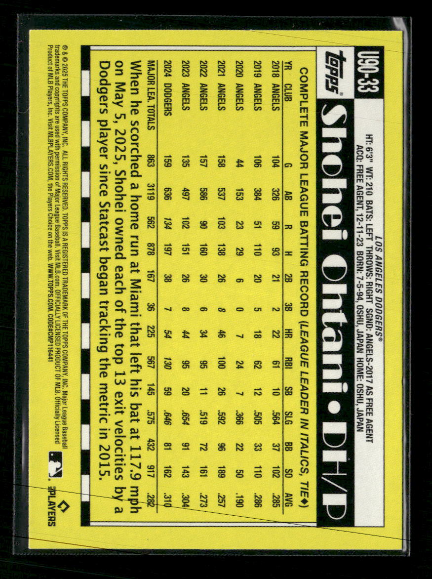 2025 Topps Update 1990 Topps Baseball 35th Anniversary Shohei Ohtani #U90-33