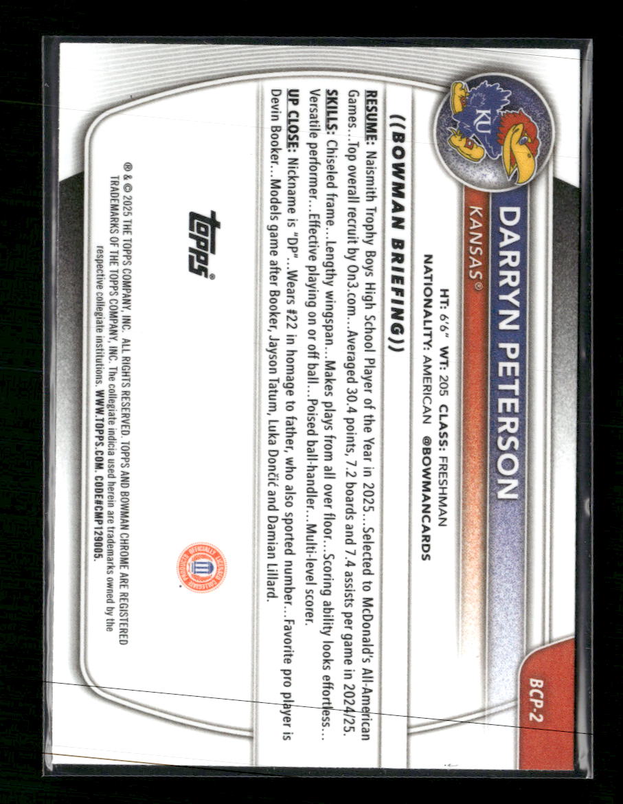 2025-26 Bowman Chrome Prospects Reptilian Refractor Darryn Peterson #BCP-2