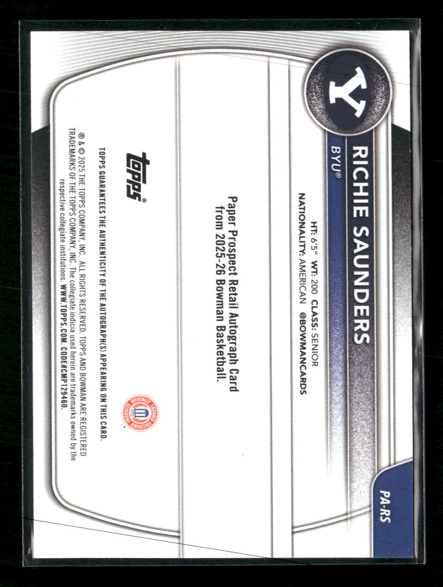 2025-26 Bowman Prospect Autographs Blue Border Richie Saunders #/150 Auto #PA-RS
